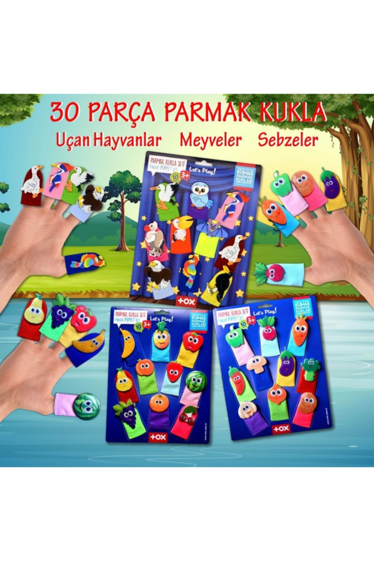 Tox 3 Set - 30 Parça Meyveler, Sebzeler Ve Uçan Hayvanlar Parmak Kukla T104 T105 T222
