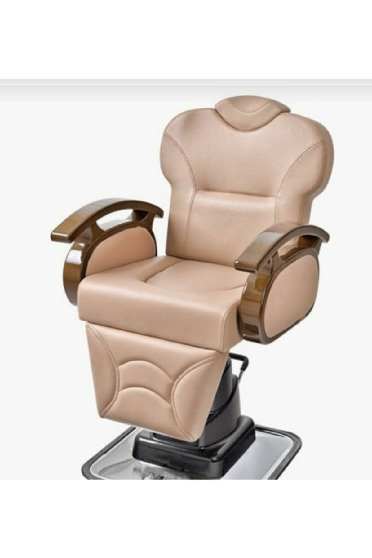 Hayal Deluxe Ahşap Kollu Bej Renk Berber Koltuğu - 826 Dlx