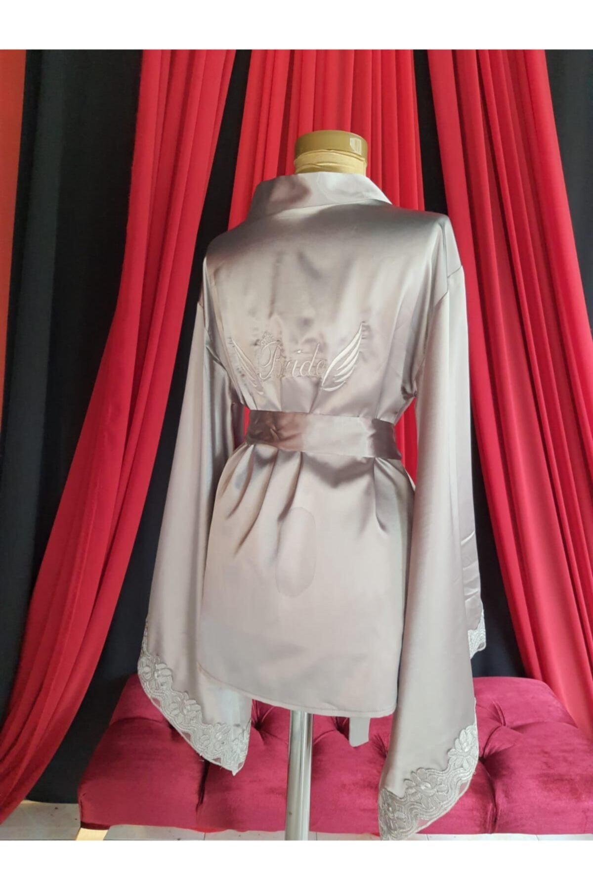 Hanne Bride Saten Kolları Dantelli Sabahlık