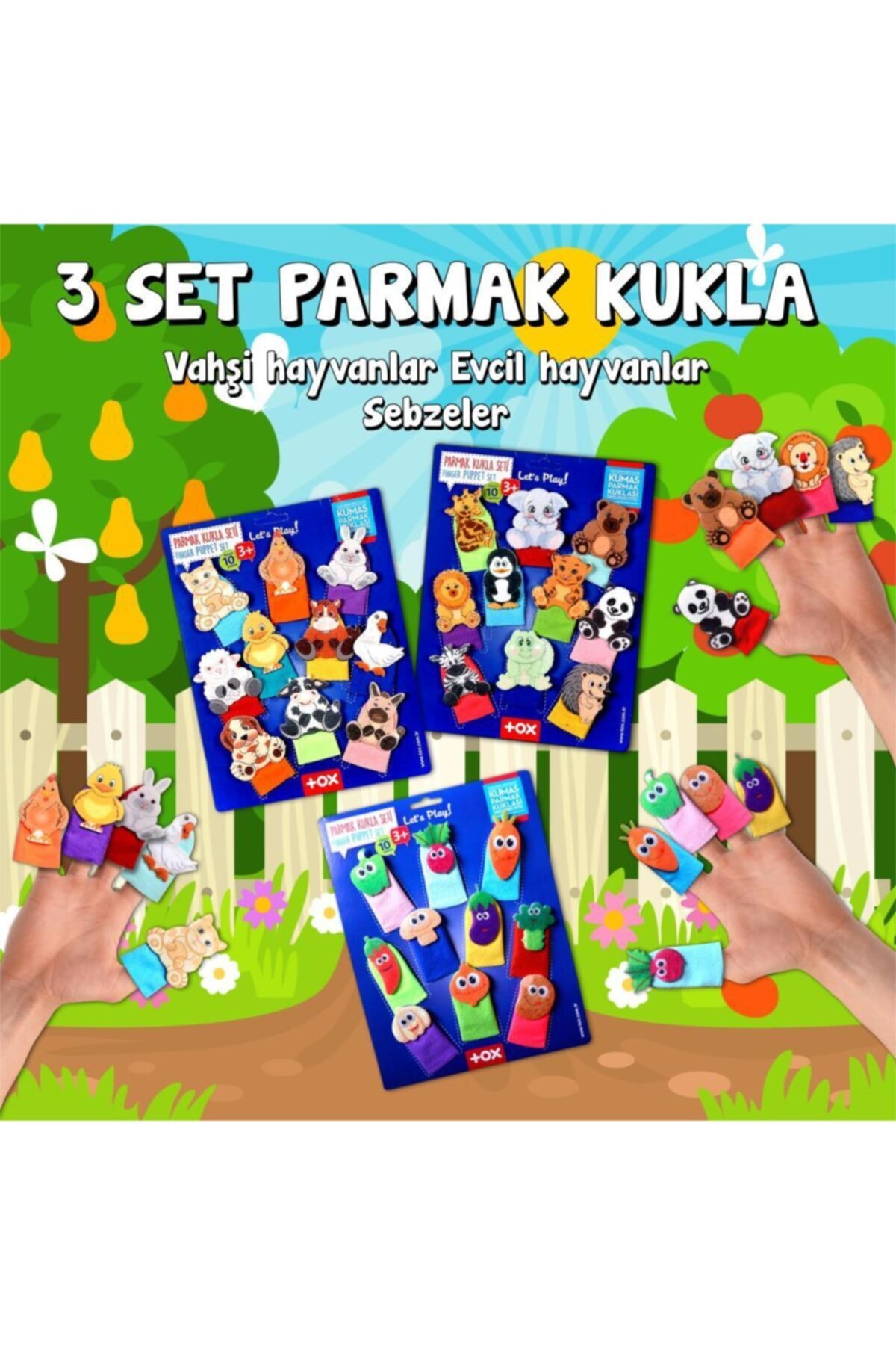 Tox 3 Set - 30 Parça Evcil , Vahşi Hayvanlar Ve Sebzeler Parmak Kukla T77-2 T78-2 T104