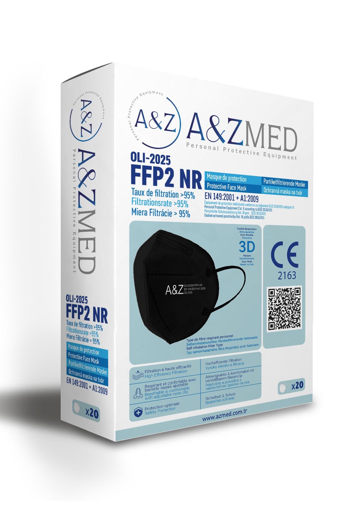 A&Z Med Ffp2 Maske Telli Ve Tek Tek Paketli 20 Adetlik 1 Kutu - Siyah