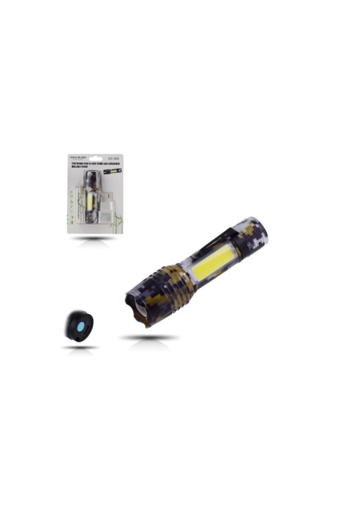 Aden Concept Gold Silver Gs-505 Usb Ile Şarj Edilebilir T6 Led Kamuflaj El Feneri