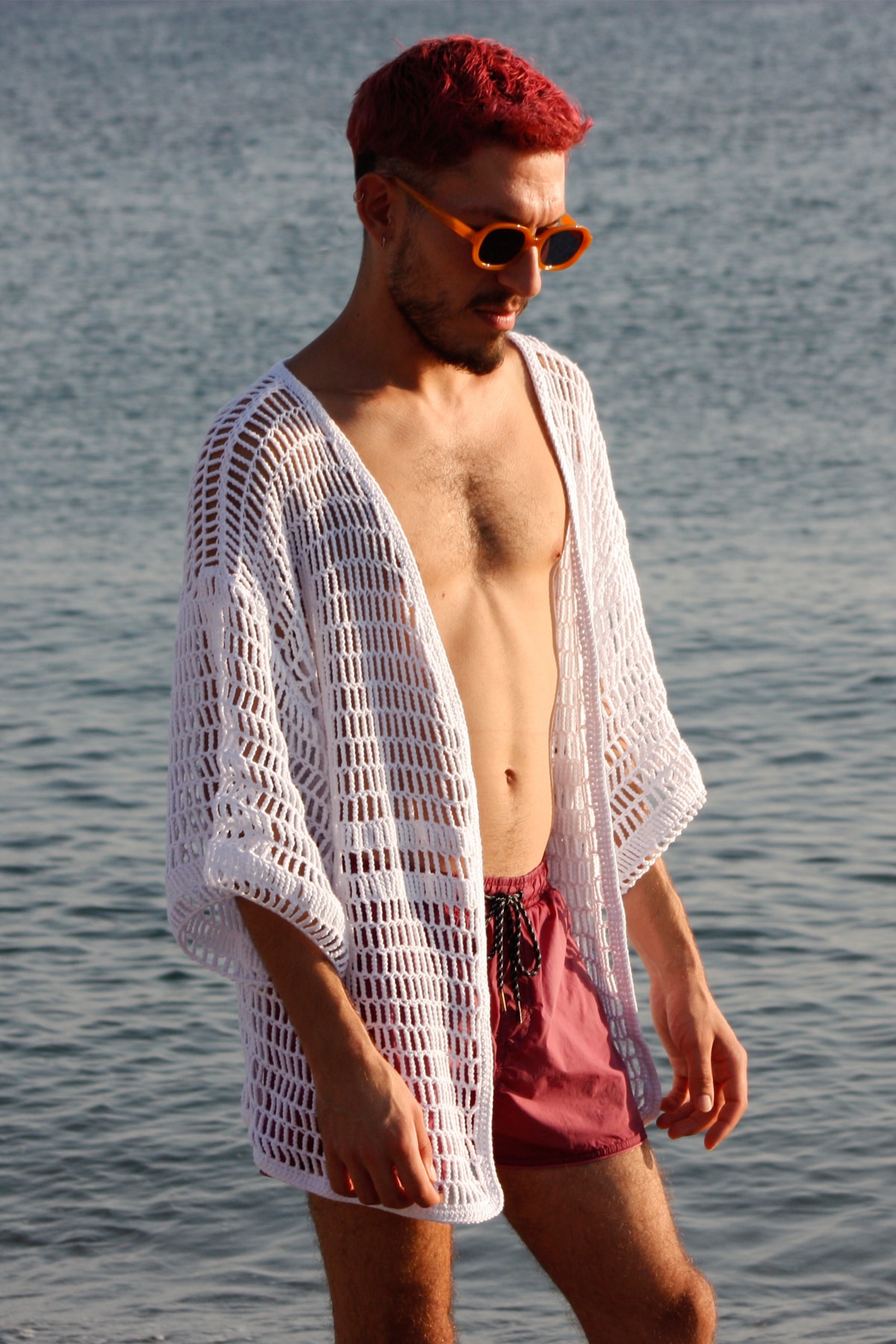SAGRESTORE Unisex Oversize Örme Kimono, File Hırka