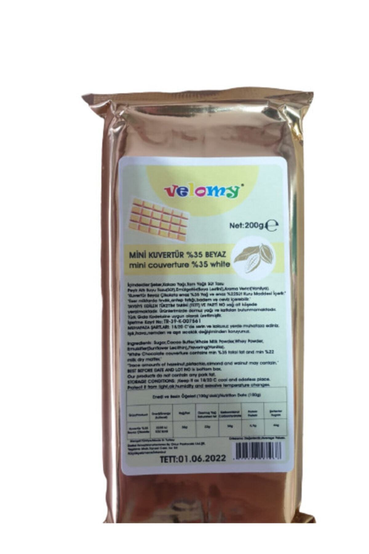 velomy Beyaz Fildişi Mini Kuvertür Çikolata 200 gr %35 Kakao Oranı