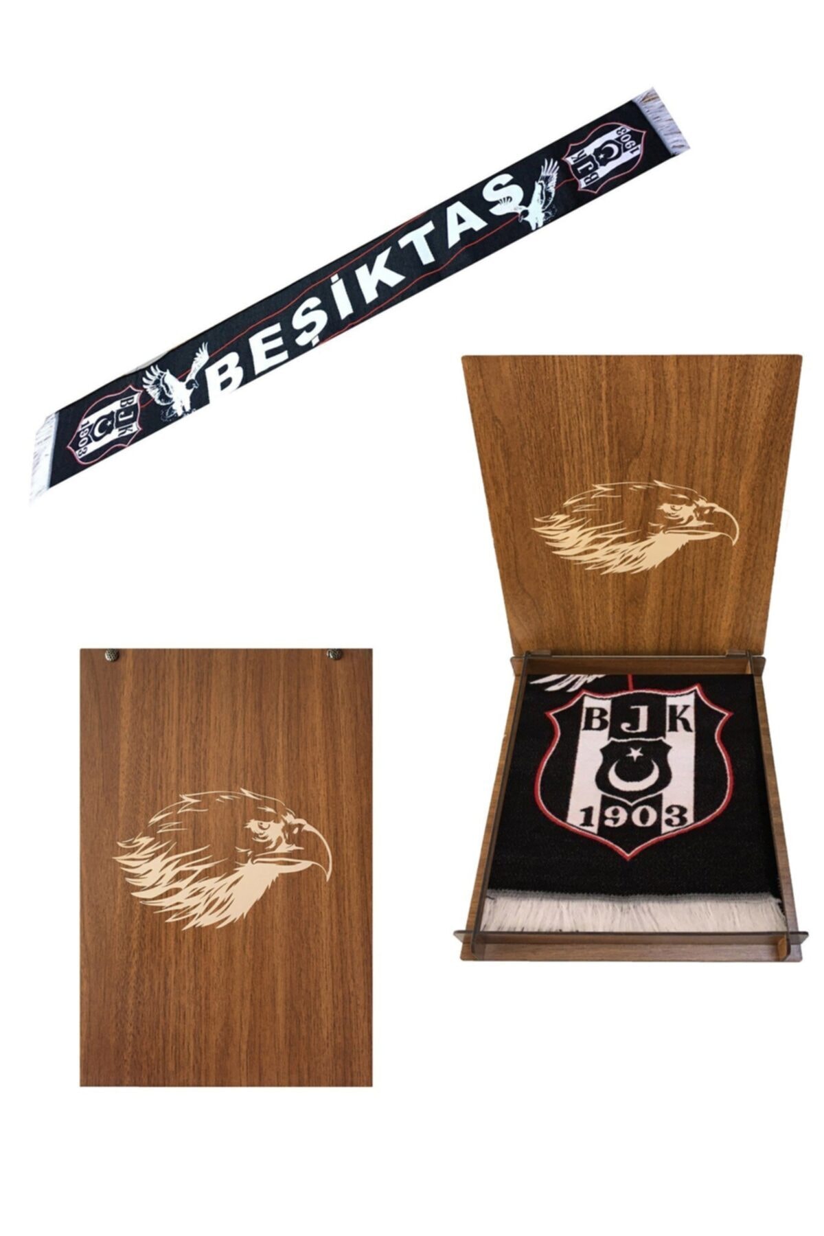 Beşiktaş Dokuma Kaşkol Kartal Logolu Atkı Ahşap Kartal Figürlü