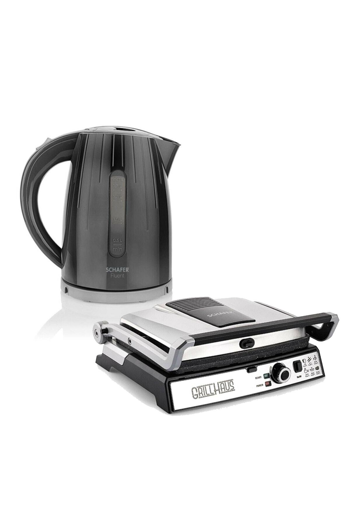 Schafer Grillhouse Inox Tost Makinesi Ve Fluent Kettle Gri Ikili Set