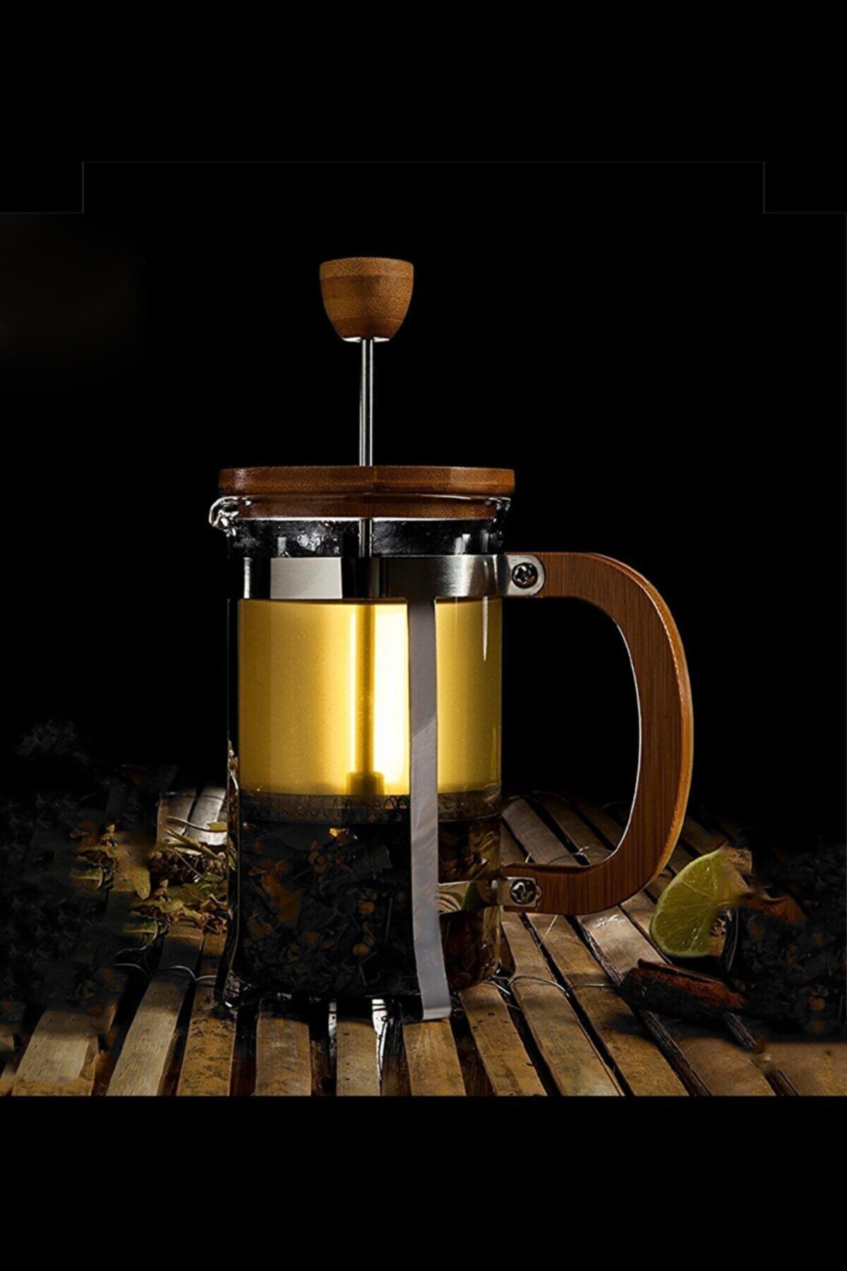 Çavdar Group Bambu Kapaklı 350 ml Borasilikat French Press Filtre Kahve Bitki Çayı Demleme