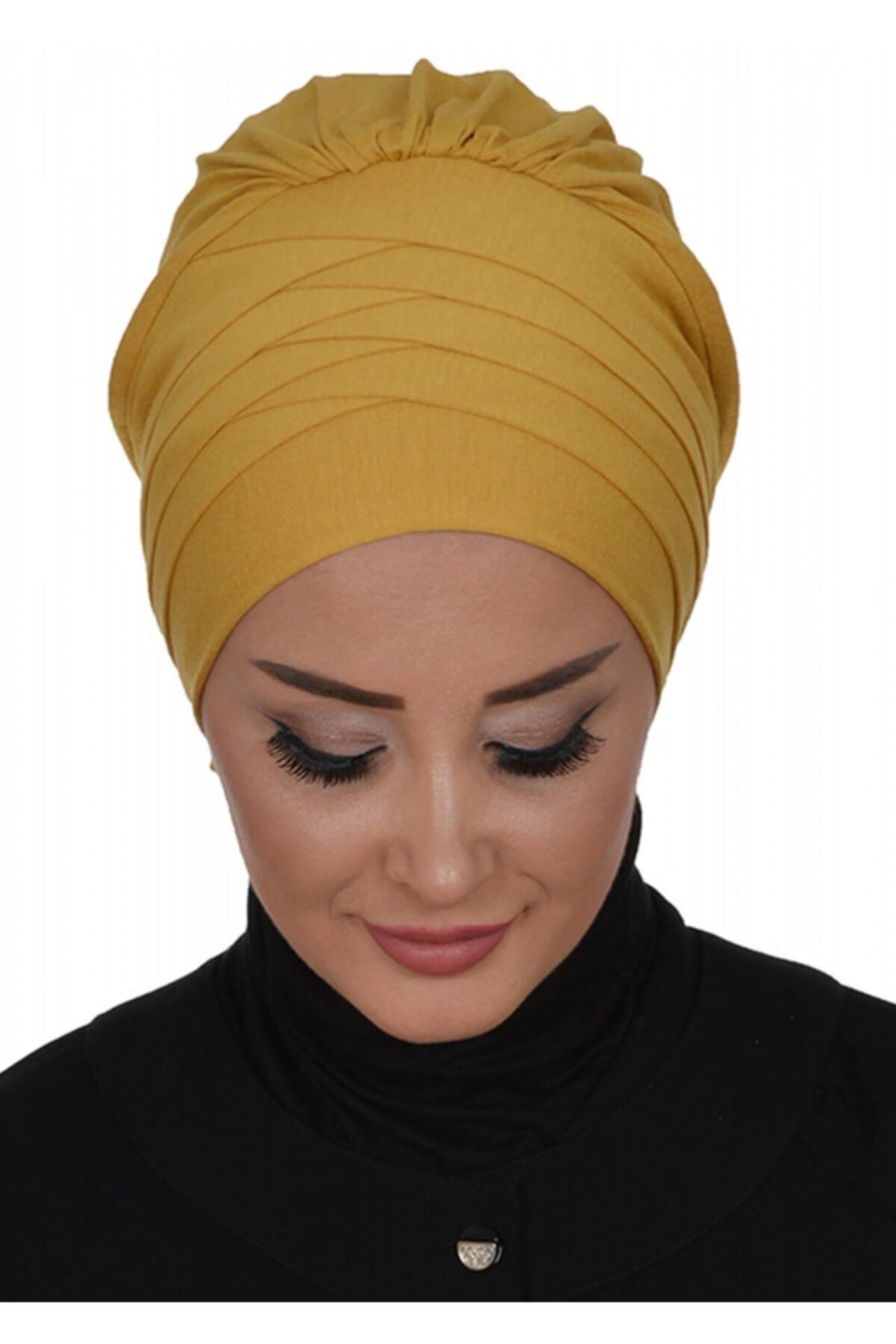 Moda Çizgi Çapraz Penye Bone Hardal Sarısı