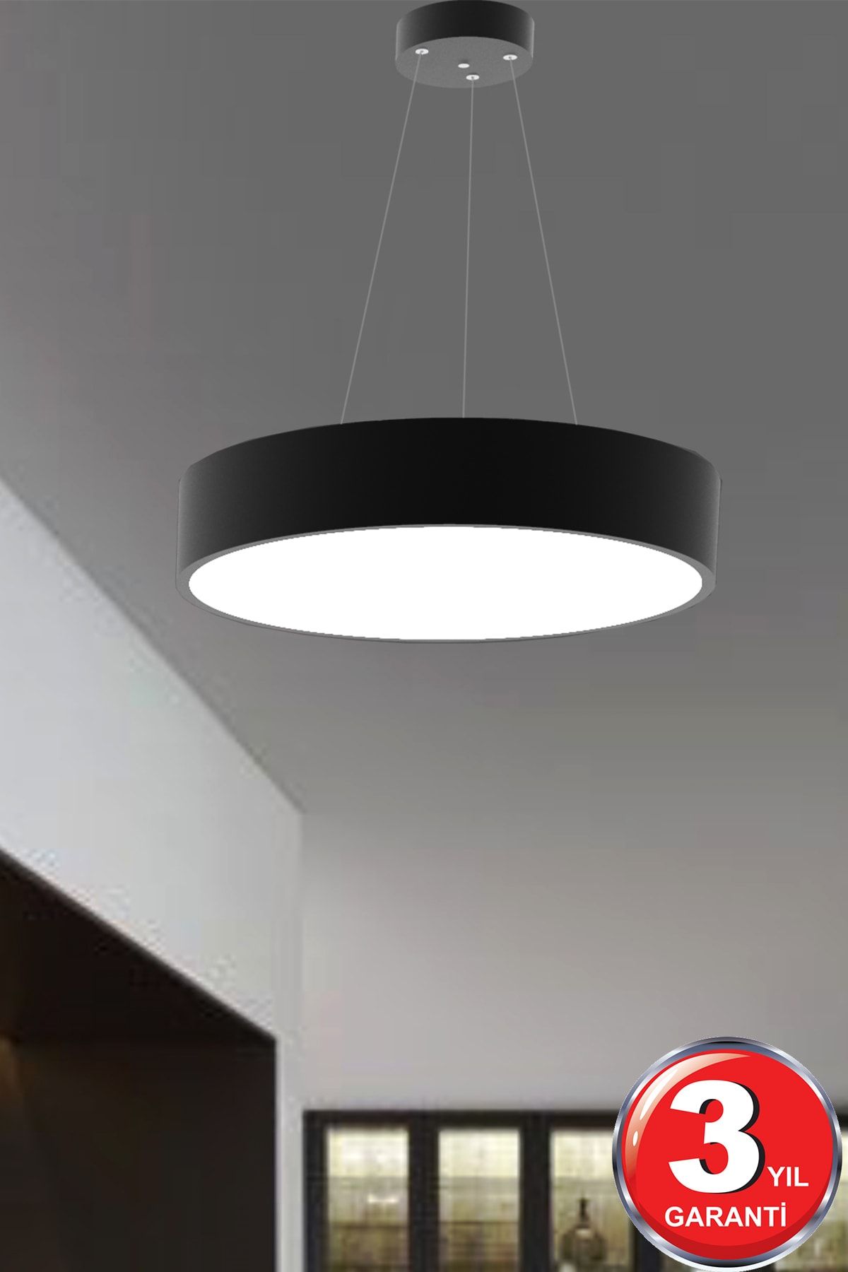 Hegza Lighting Drum 40cm ( Siyah Kasa, Gün Işığı ) Ledli Sarkıt Led Avize