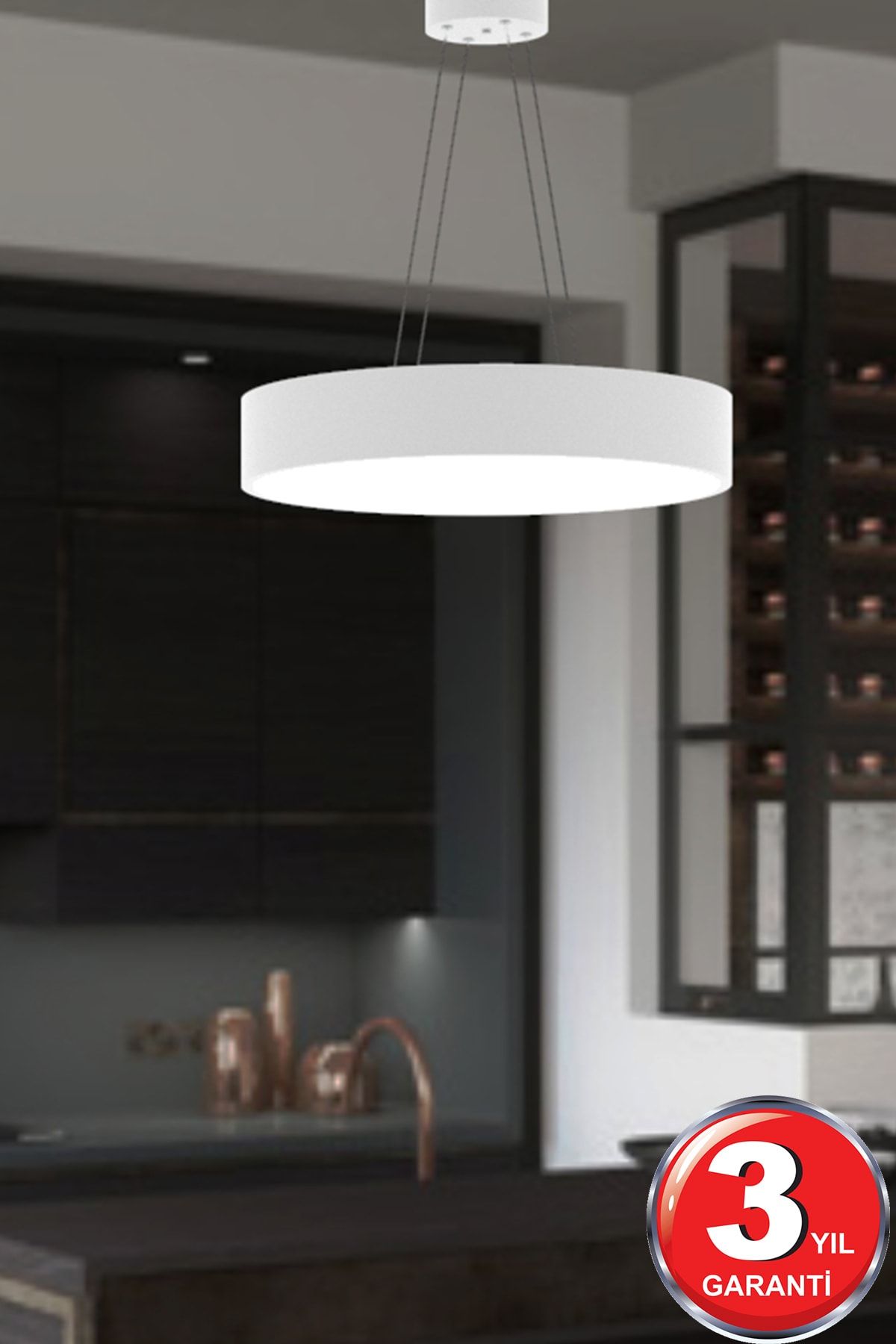 Hegza Lighting Drum-40 ( Beyaz Kasa, Beyaz Işık ) Ledli Modern Led Avize