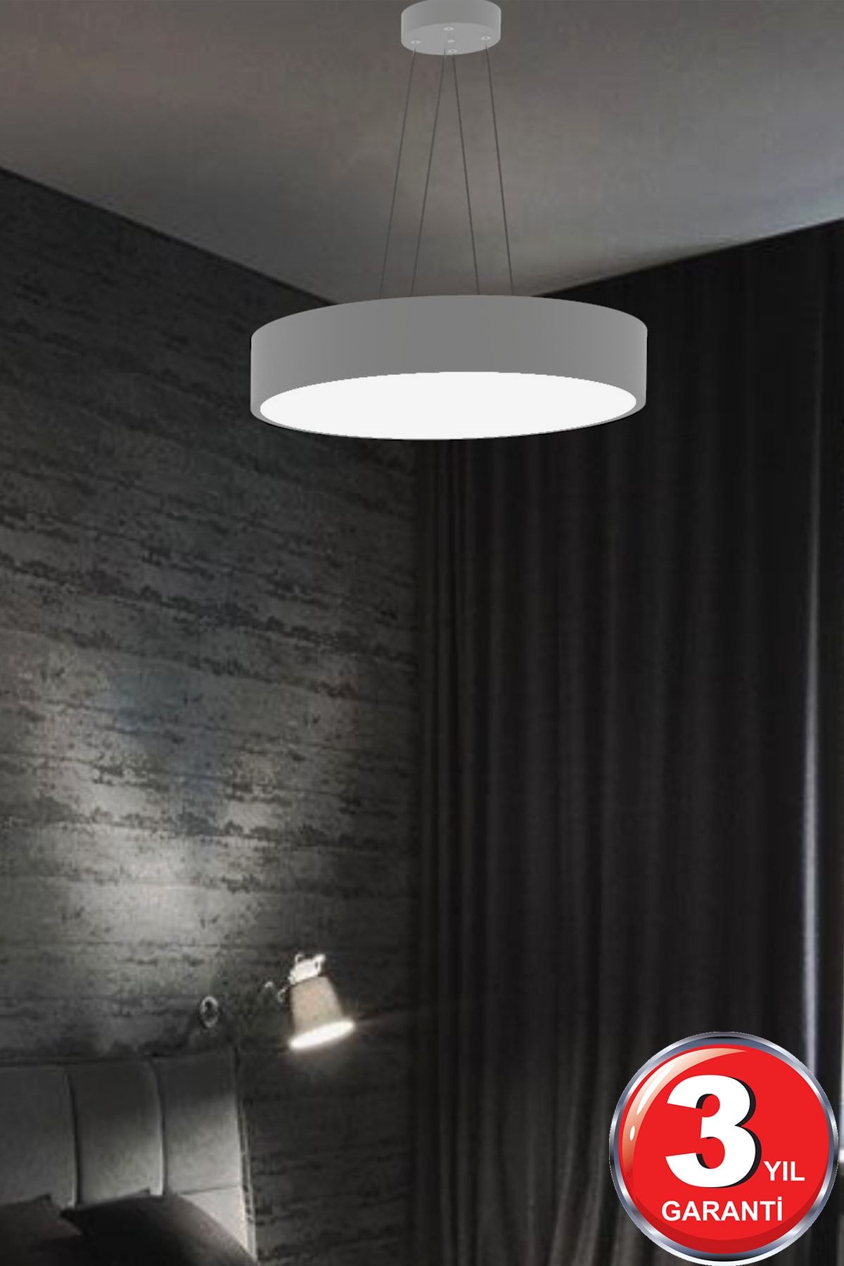 Hegza Lighting Drum 40cm ( Gri Kasa, Gün Işığı ) Ledli Sarkıt Led Avize