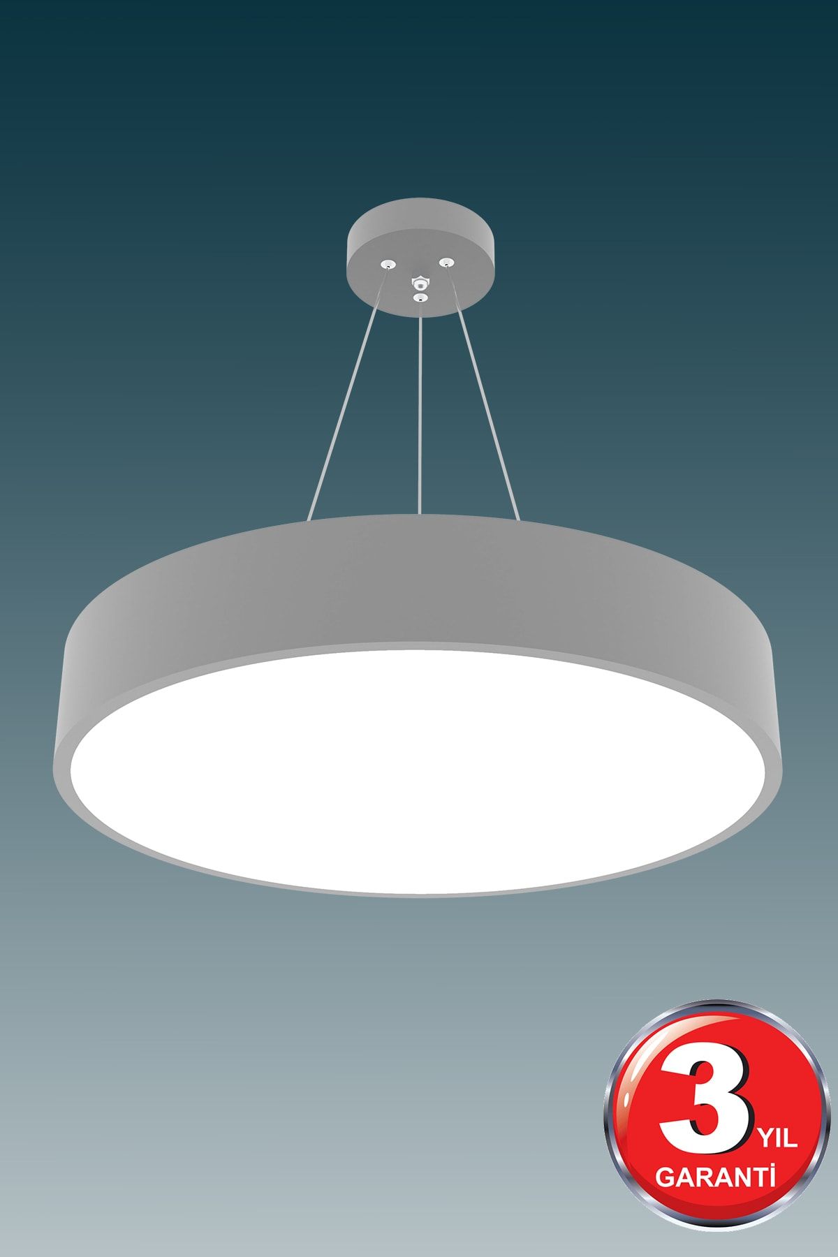 Hegza Lighting Drum 40cm ( Gri Kasa, Beyaz Işık ) Ledli Sarkıt Led Avize