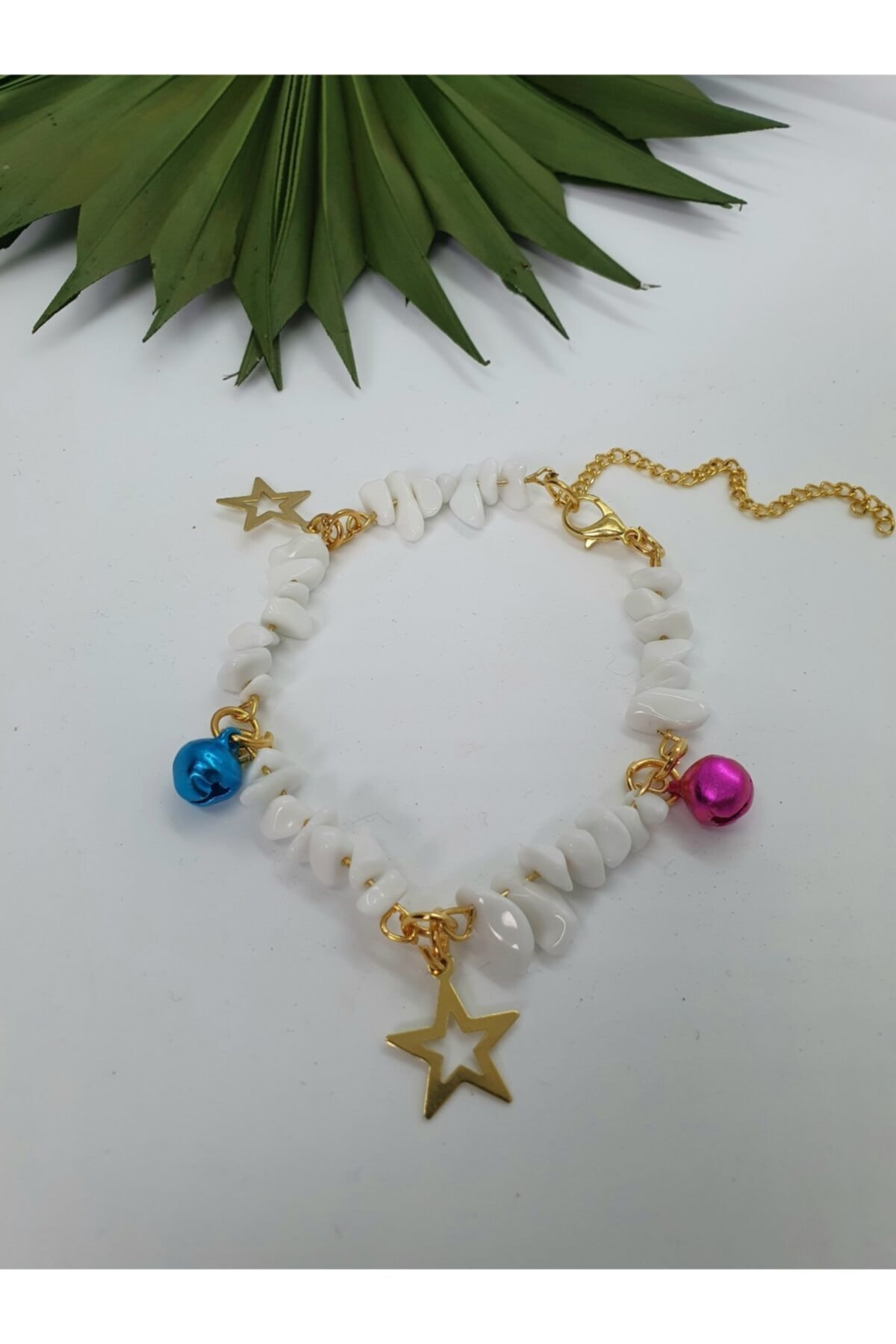 Loyal Friend Store Beyaz Taşlı Zilli Yıldızlı Kedi Kolyesi