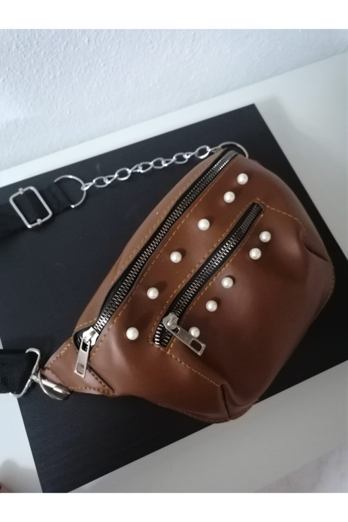 SmyGar ACCESSORIES Kahve Inci Detay Omuz Bel Çantası