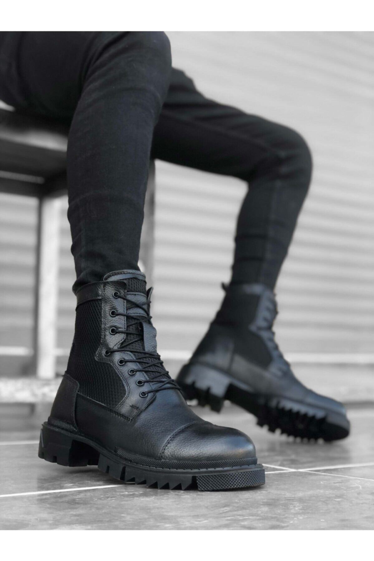 ayakkabıxml Er0183 Içi Dışı Hakiki Deri Siyah Erkek Postal Bot