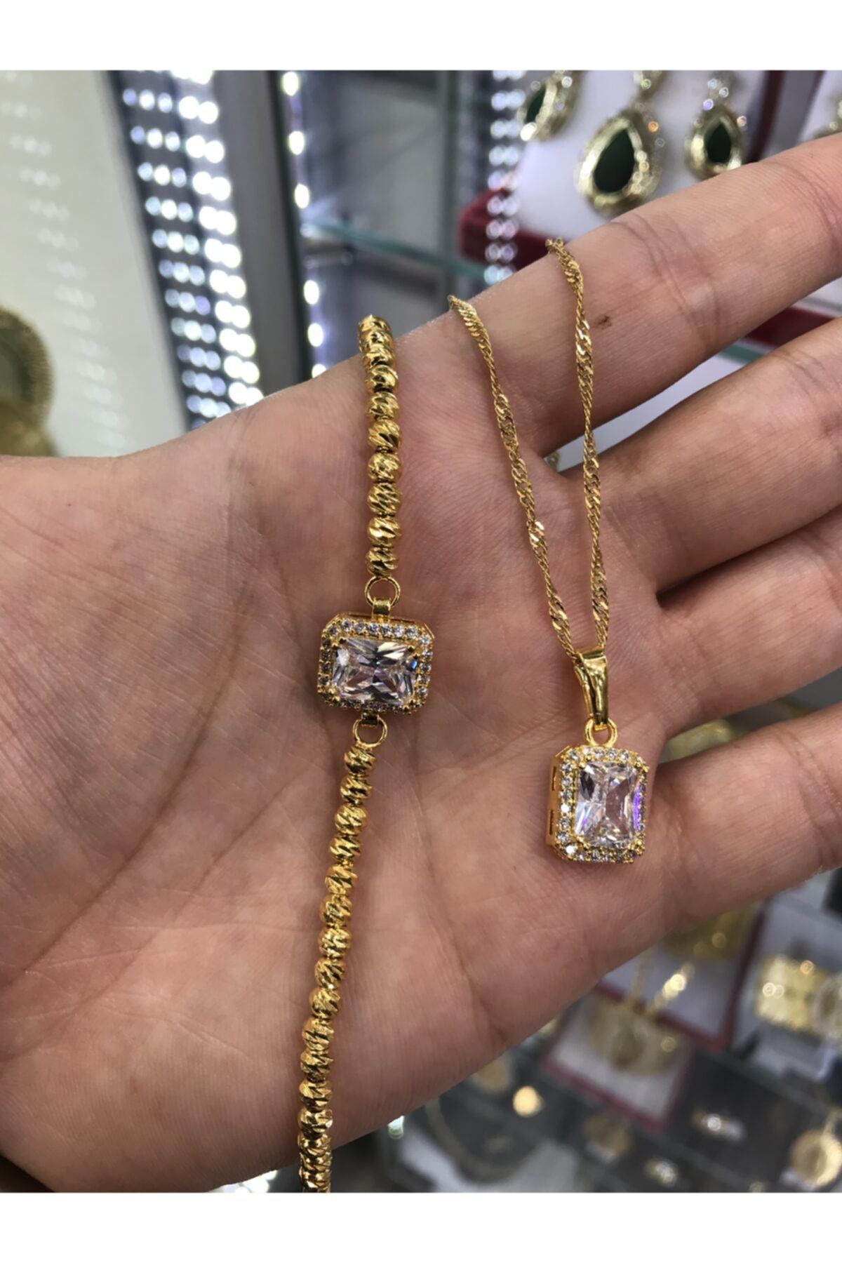 castle gold 22 Ayar Altın Kaplama Baget Kolye Bileklik Set