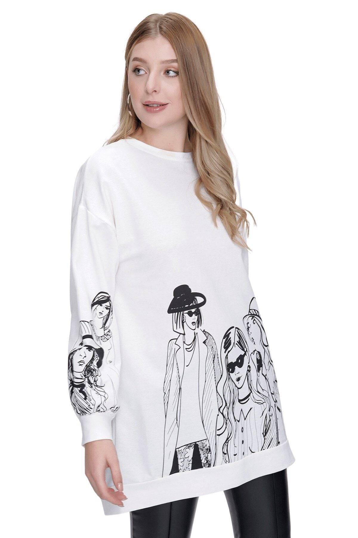 butikburuç Kadın Ekru Önü Kız Baskılı Sweat