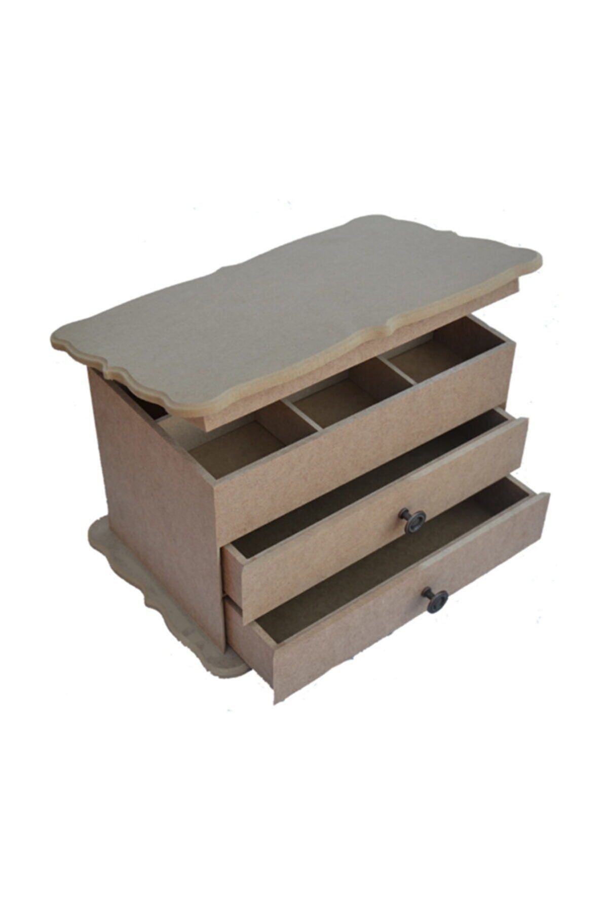 HobiYapSat Ahşap Ürünler Ahşap Boyanabilir 2 Çekmeceli Takı Kutusu 26x15x43 Cm