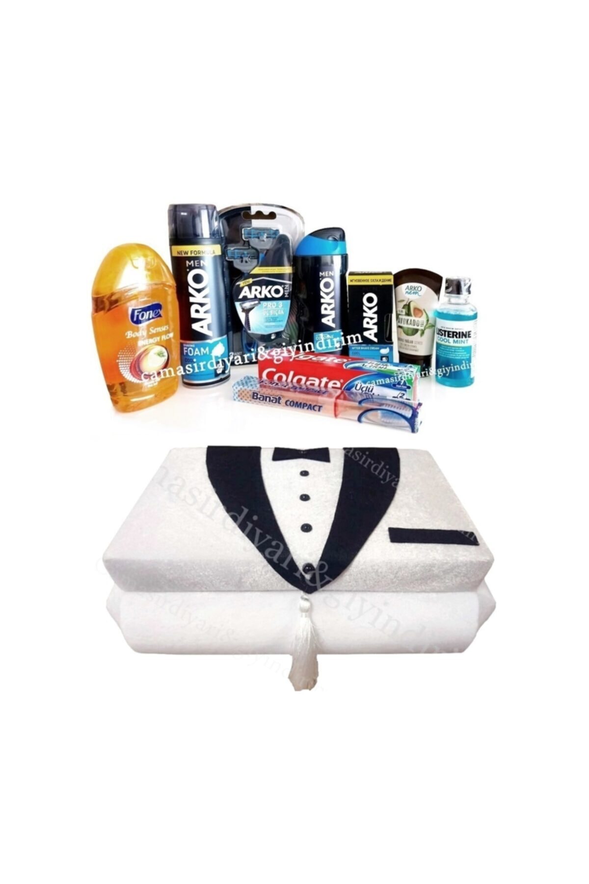 çamaşırdiyarı Damat Figürlü, Ithal Beyaz Kadife, Damat Traş Seti