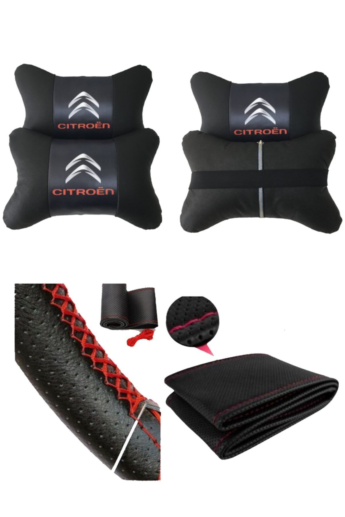 AYAZGURUP Citroën C3 Dikmeli Direksiyon Kılıfı + 5d Ortopedik Boyun Yastığı