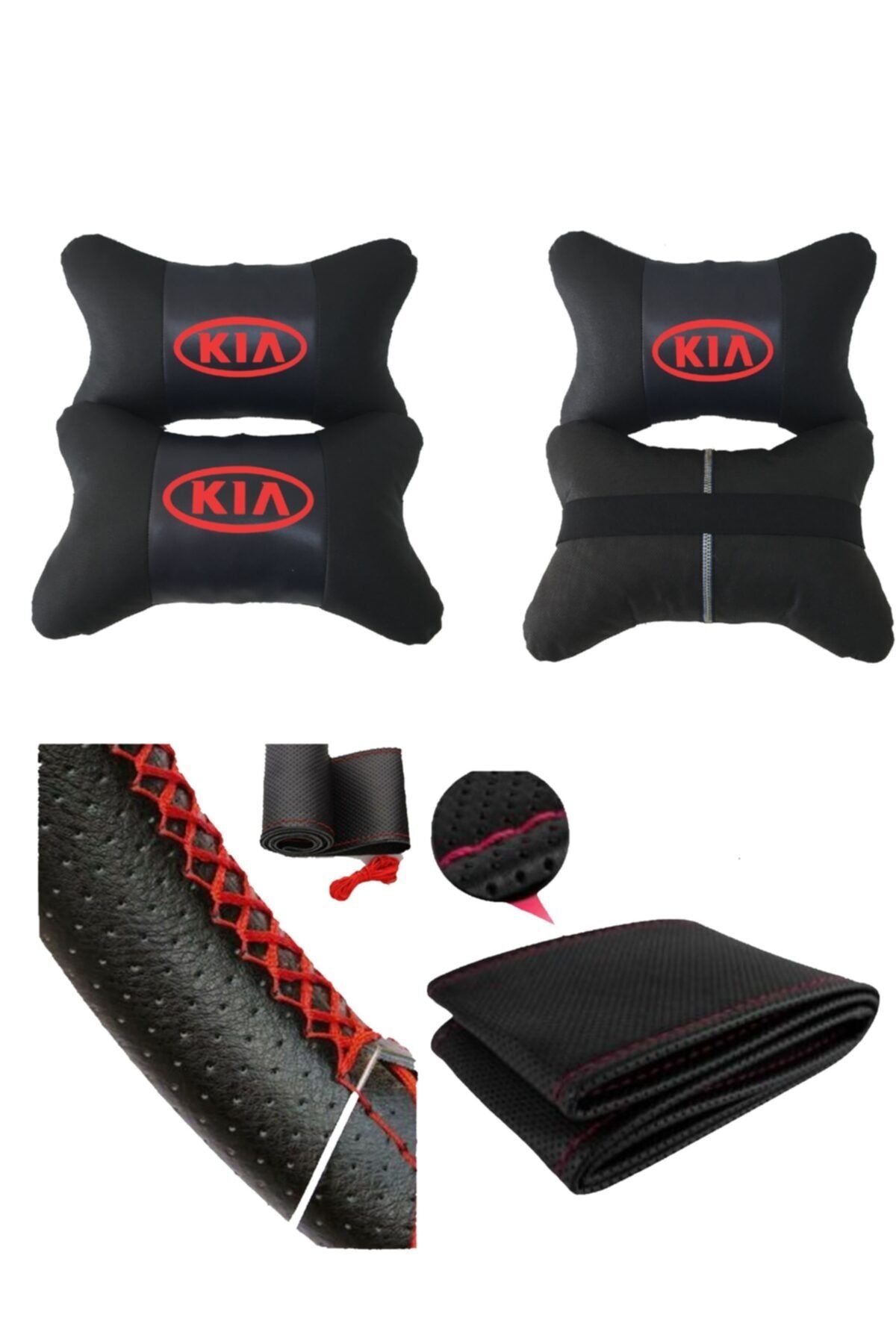 AYAZGURUP Kia Rio Dikmeli Direksiyon Kılıfı + 5d Ortopedik Boyun Yastığı (2 Li Set)