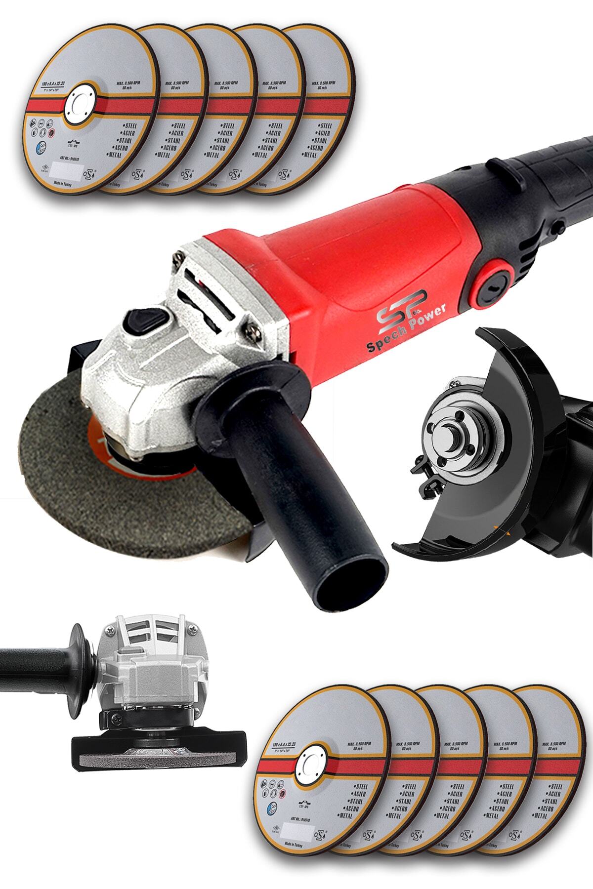Spech Power Bakır Sargı Devir Ayarlı 3400 W Spiral Avuç Içi Kesme Ve Taşlama Makinası 10 Taş Hediyeli