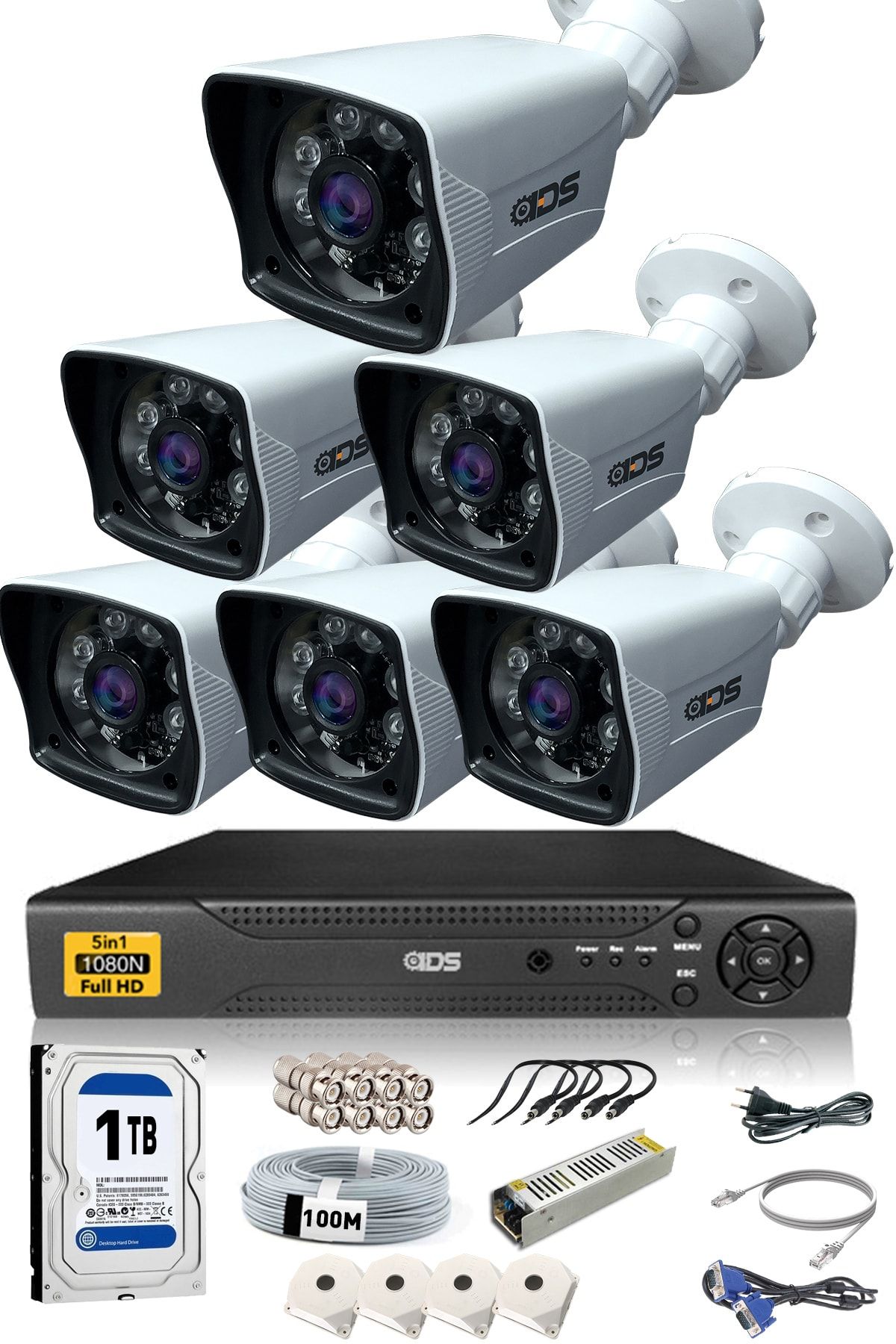 IDS - 6 Kameralı 5mp Sony Lensli 1080p Fullhd Güvenlik Kamerası Sistemi - Cepten Izle - 1tbdış