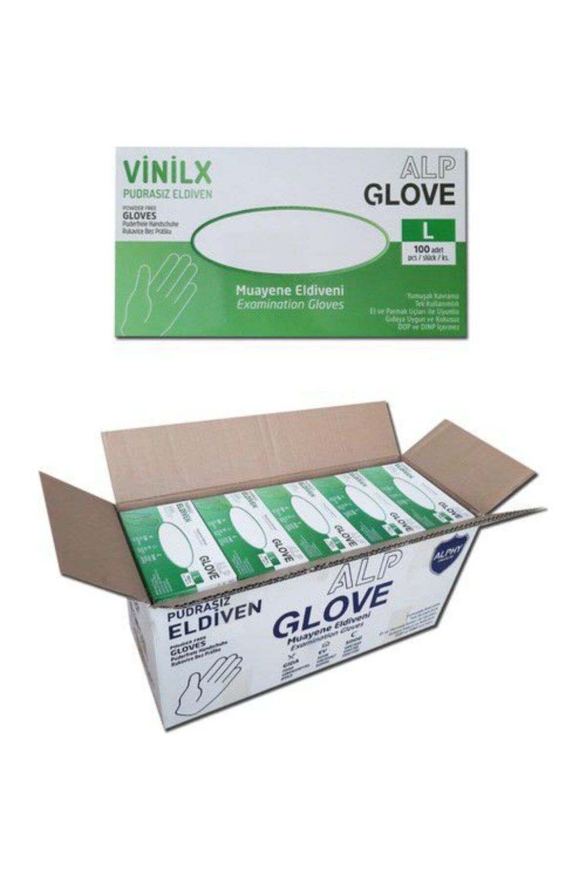 Alp Glove Adilstore Eldiven Pudrasız Vinilix Eldiven 2000 Adet Şeffaf - L Beden 1 Koli