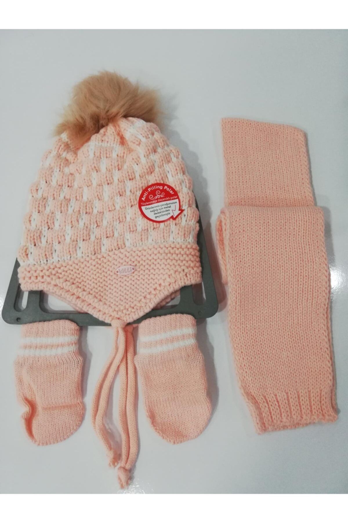 Kitti Kız Bebek Atkı Bere Eldiven Üçlü Takım K2150-01