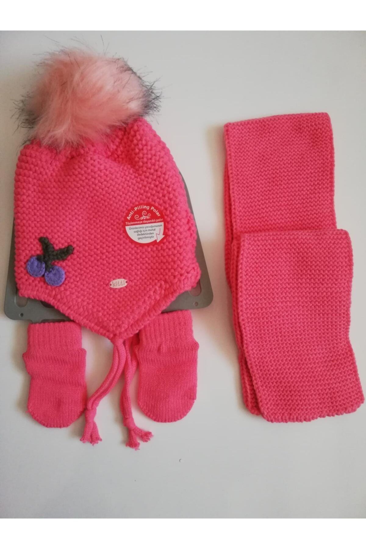 Kitti Kız Bebek Atkı Bere Eldiven Üçlü Takım K2150-02