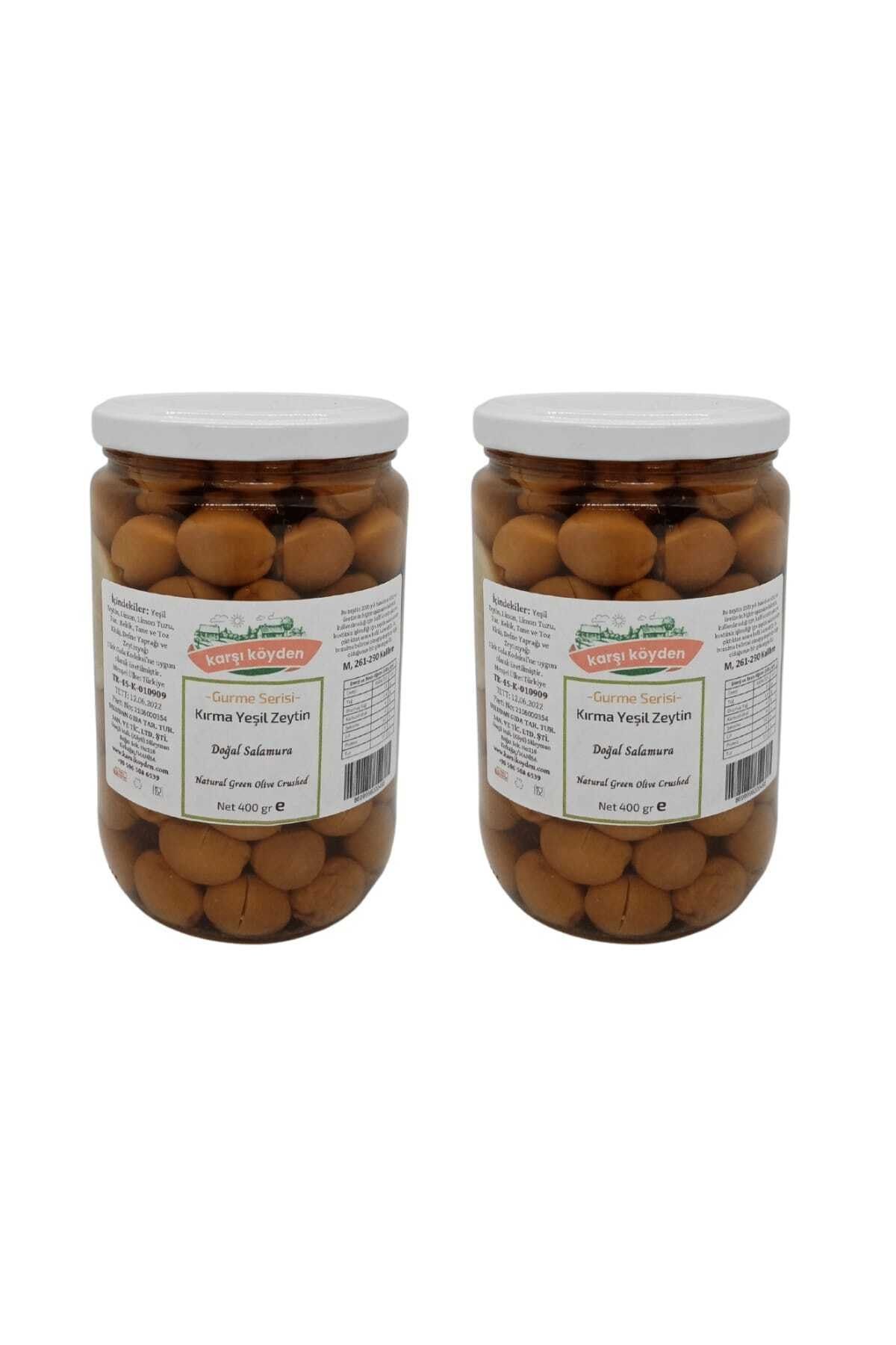 Karşı Köyden Doğal Salamura Kırma Yeşil Zeytin 400 Gr X 4 Adet