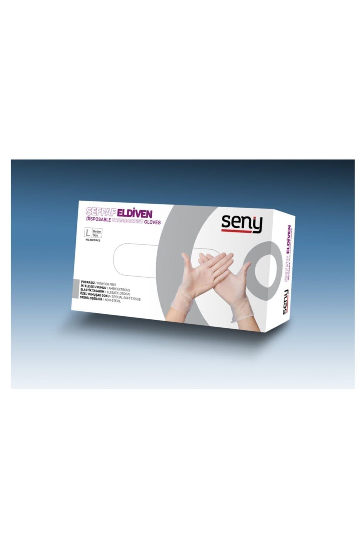 SENY Pudrasız Tek Kullanımlık Elastik Eldiven Şeffaf / L Beden - 100 Adet