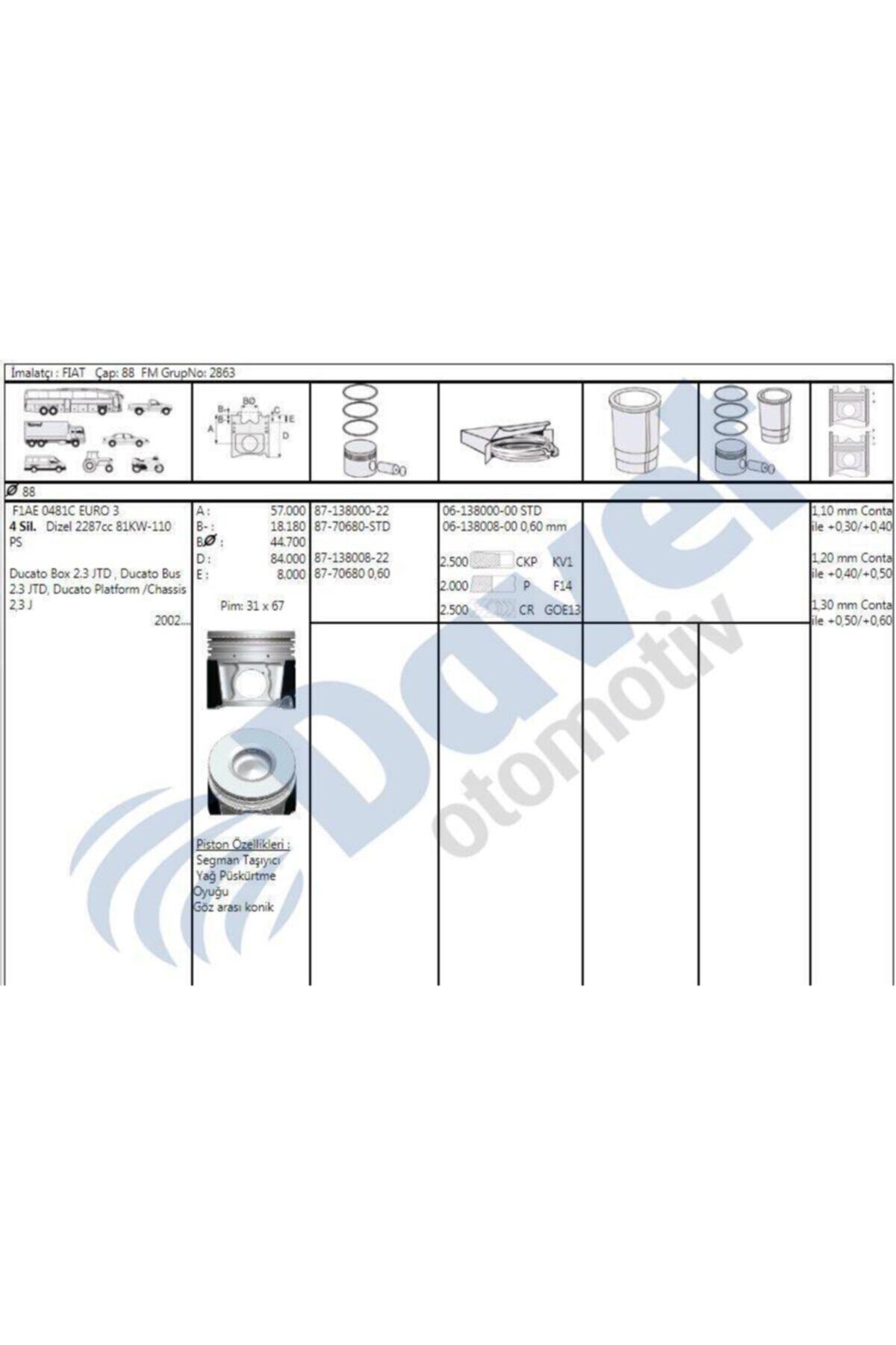 Parçafoni Pıston + Segman Std 88mm Ducato 02-06 F1ae0481c 2.3jtd 16v Euro-3 110hp