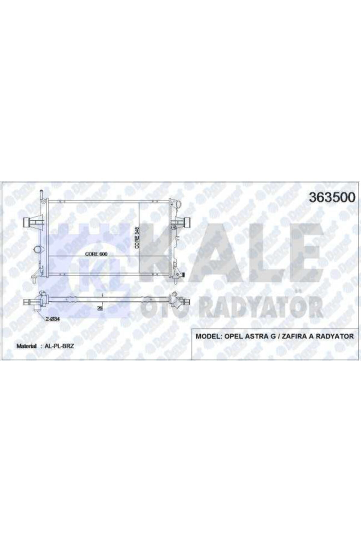 Parçafoni Su Radyatoru Opel Astra G-zafıra A 600x348x26 Al/pl/brz Manuel