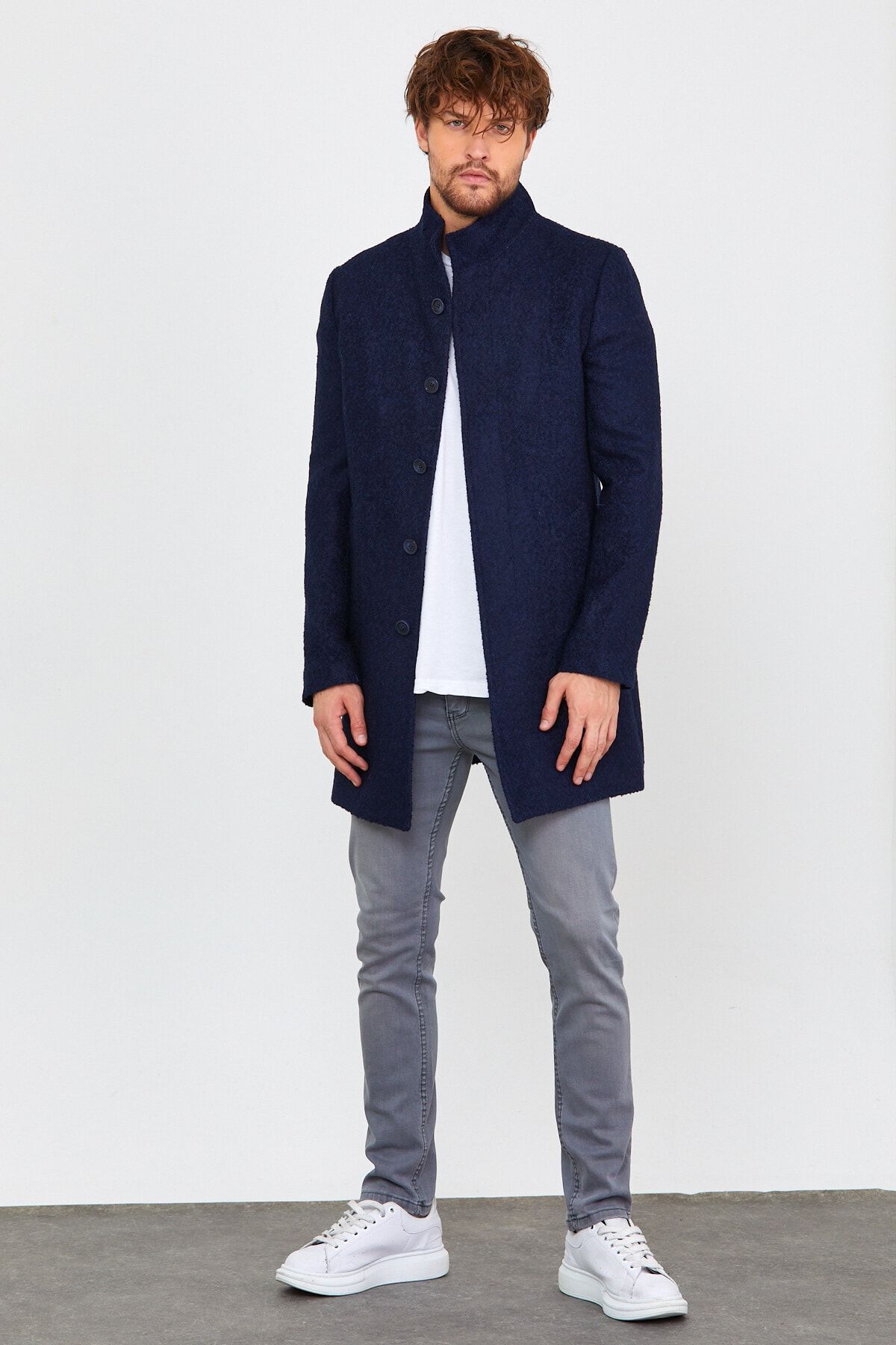 Mc. Grado Mc.grado Modern Fit Hakim Yaka Desenli Lacivert Yün Palto