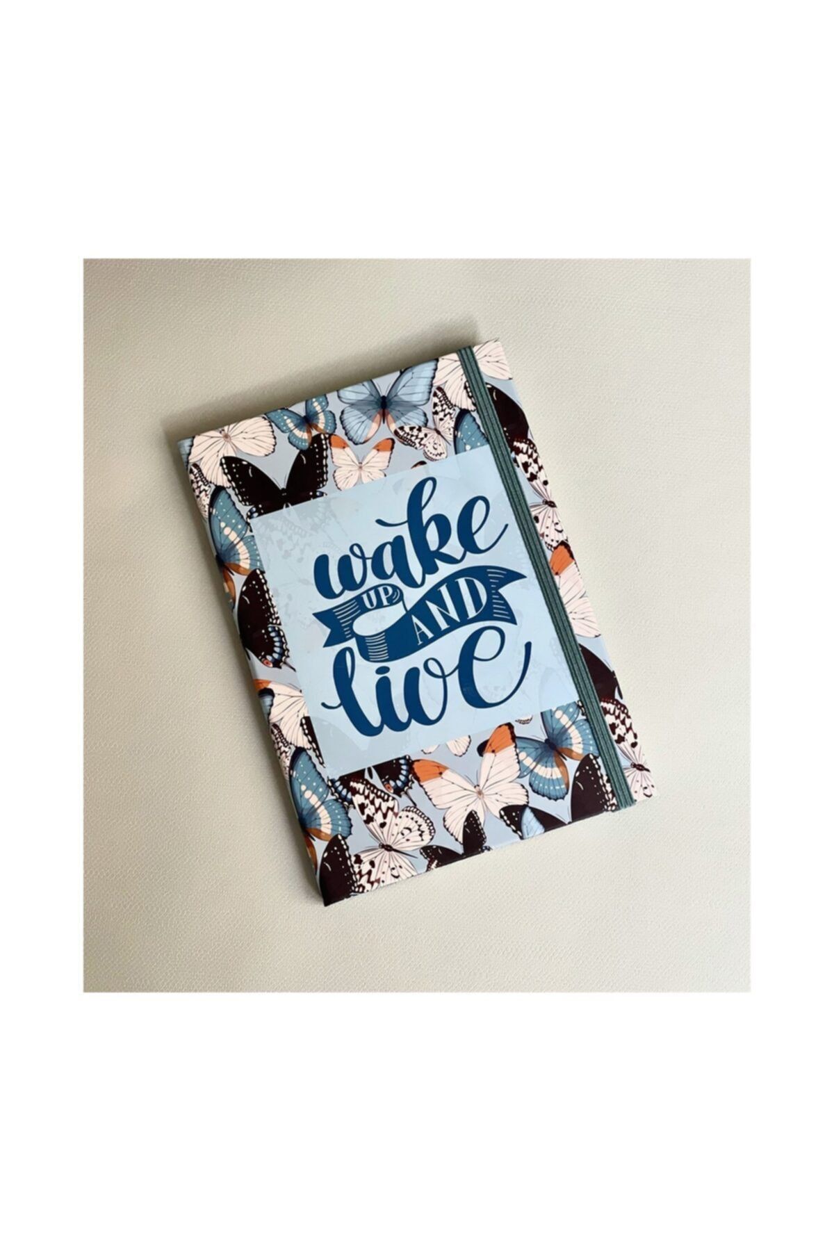 Lolla Box Mavi Kelebekli Wake Up And Live Tasarımlı Lastikli Defter
