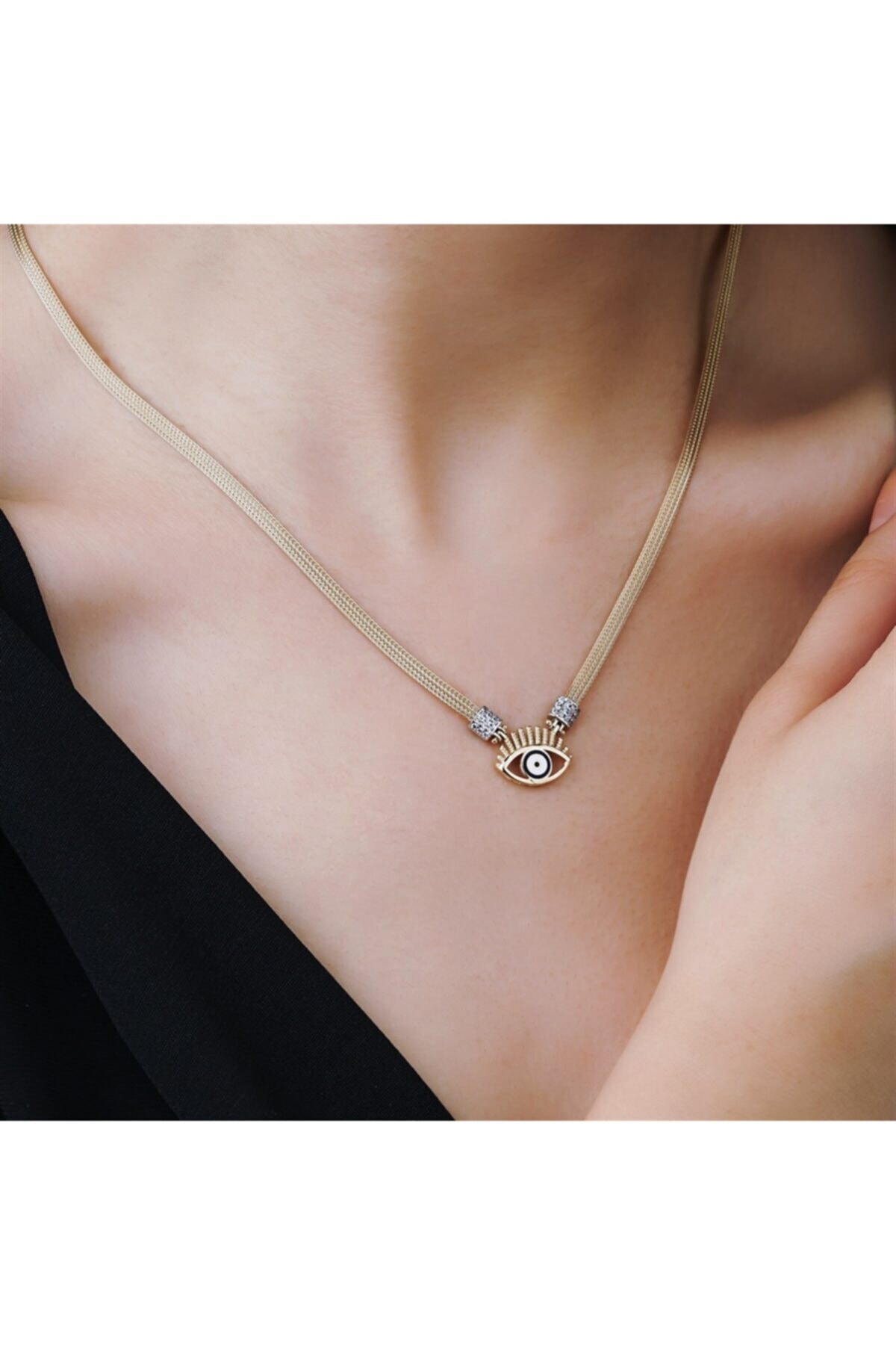 Ema Jewellery Kadın Sarı Altın Mineli Göz İkili Set