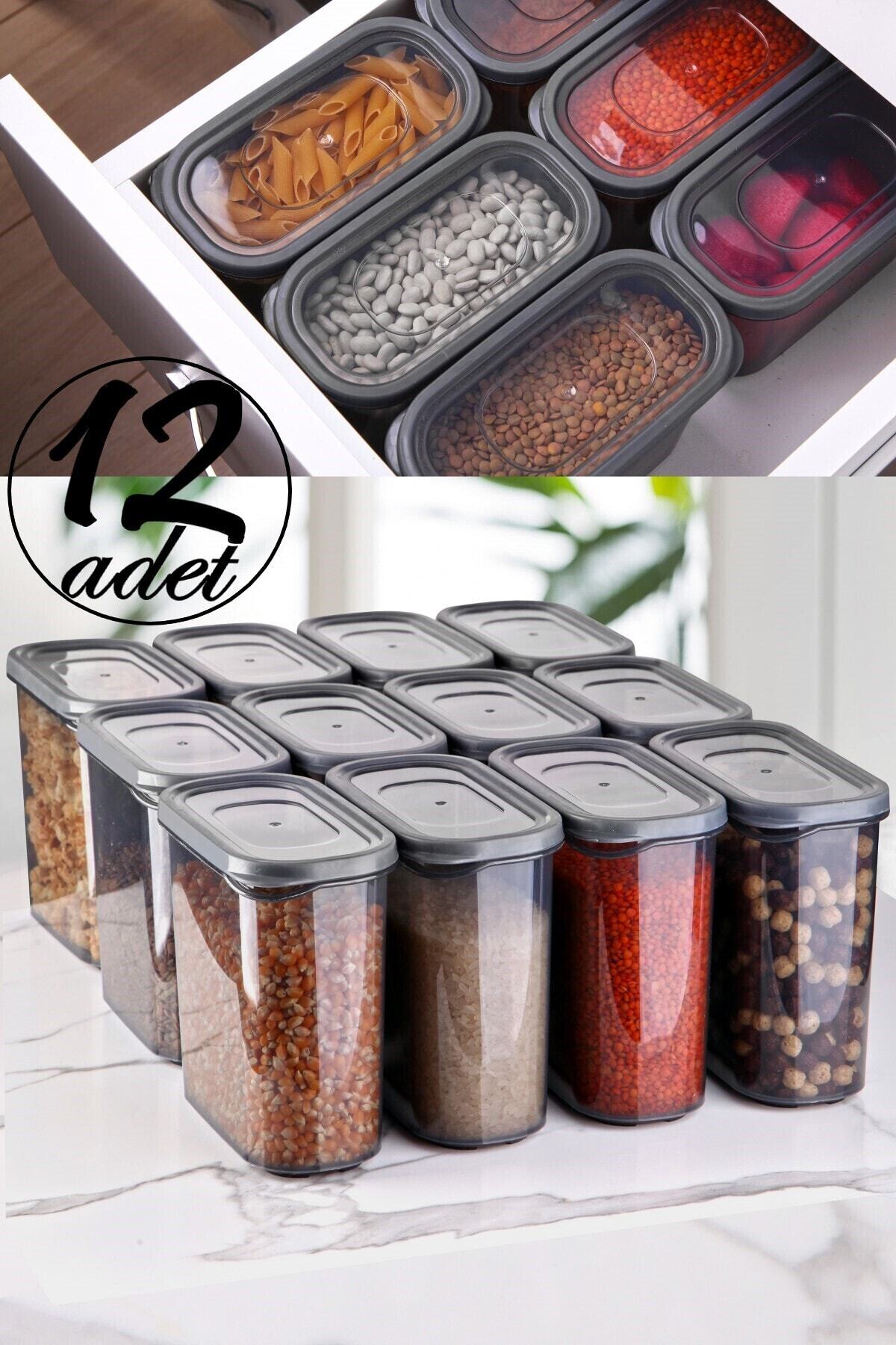 Kitchen Life 12 Adet Büyük Boy Dikdörtgen Erzak Saklama Kabı Seti - 1500 Ml Süper Set