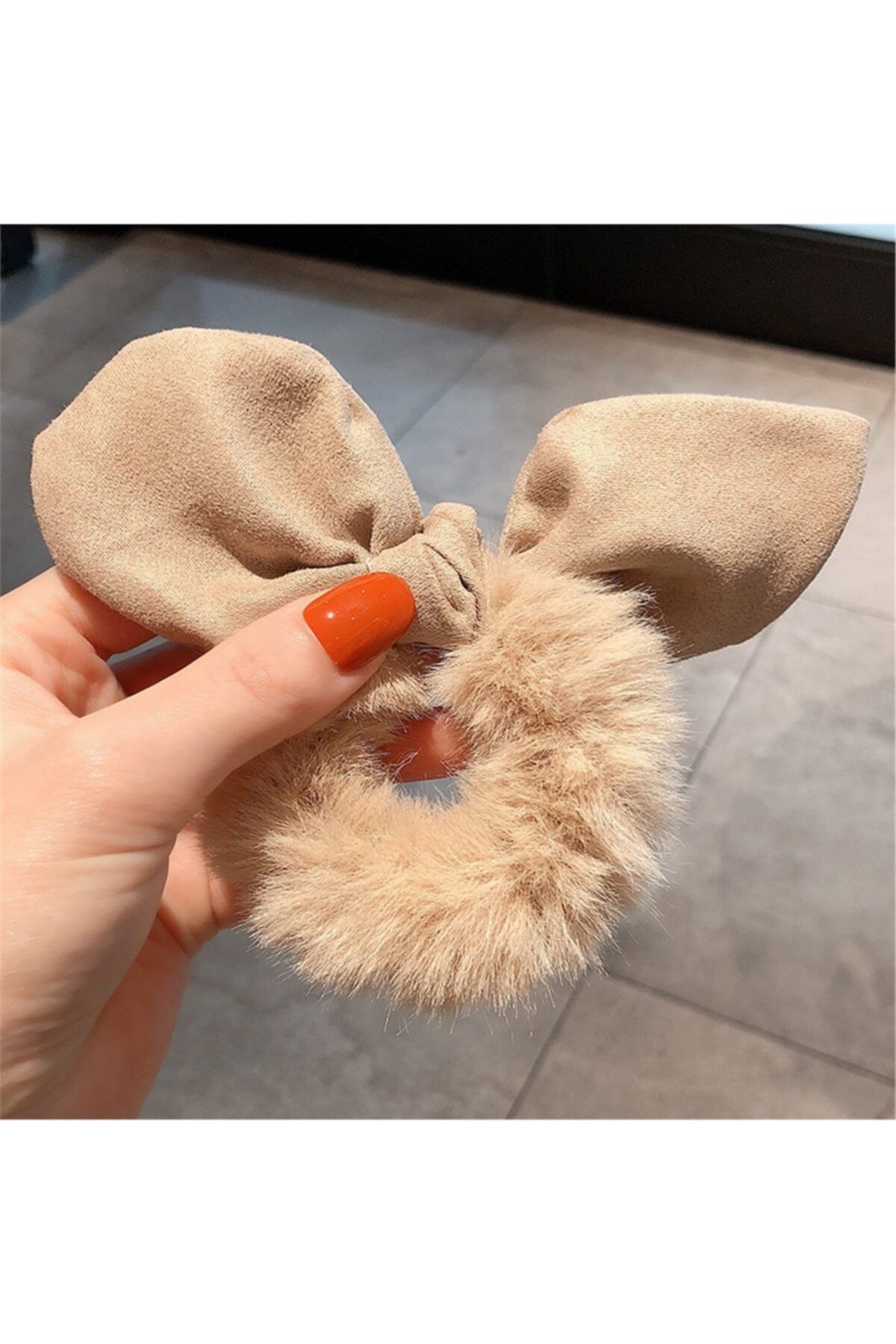 So Much Accesories So Much Fiyonklu Peluş Tüylü Lastik Toka Bej