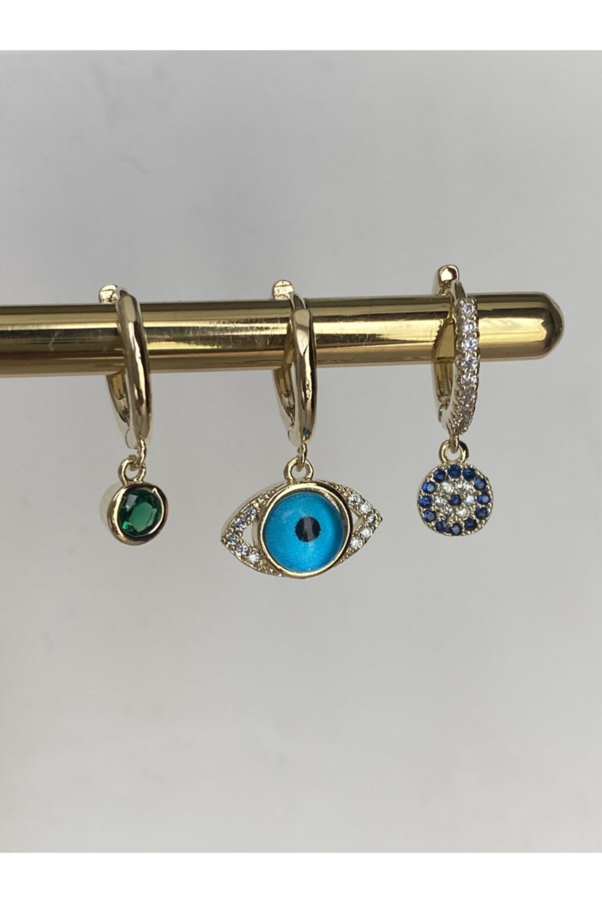 vi store vi jewelry Çelik Göz Figürlü Küpe Seti