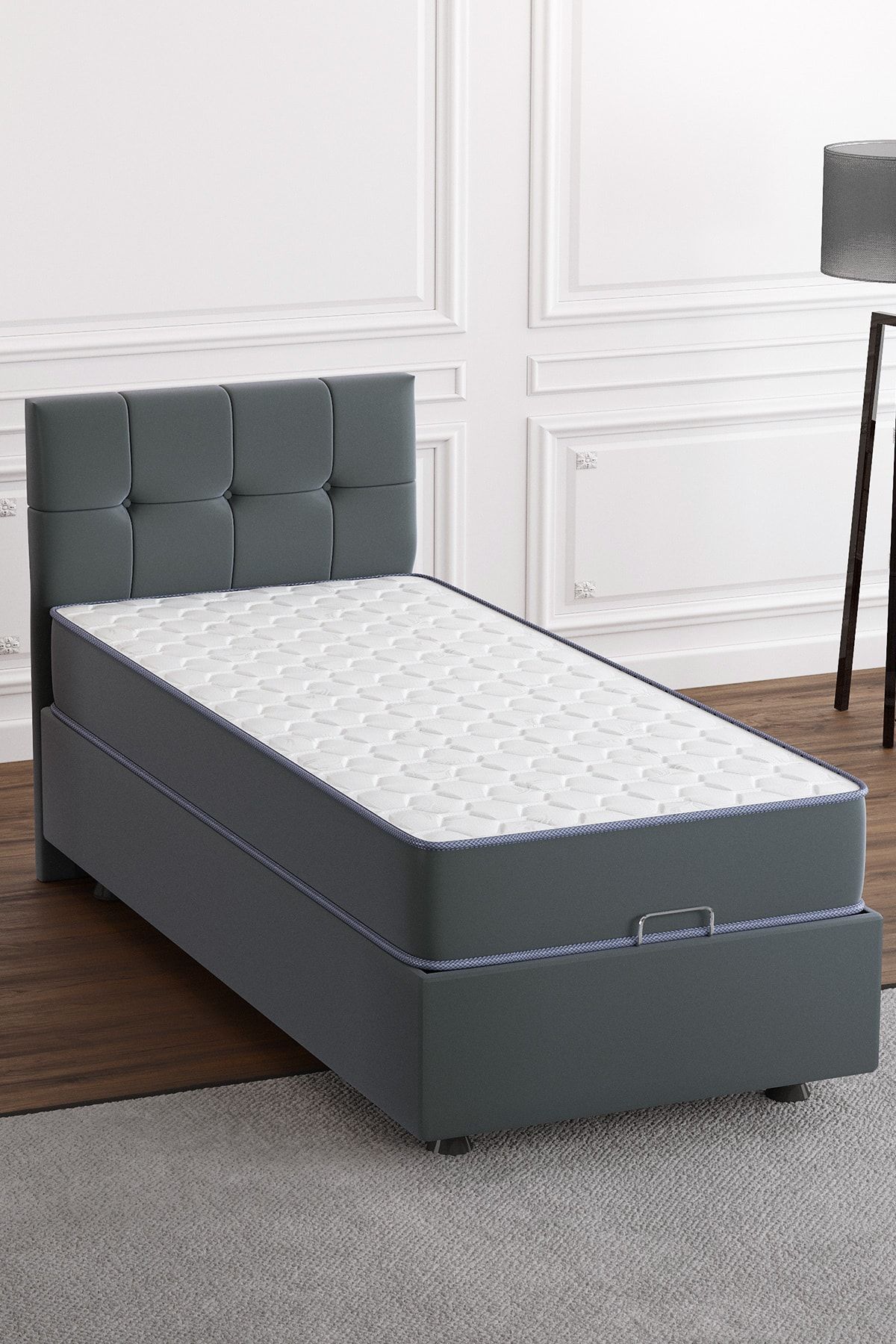 Mobpazar Helena Baza Başlık Ortopedik Yatak Seti 90x190 cm Antrasit Renk Tek Kişilik