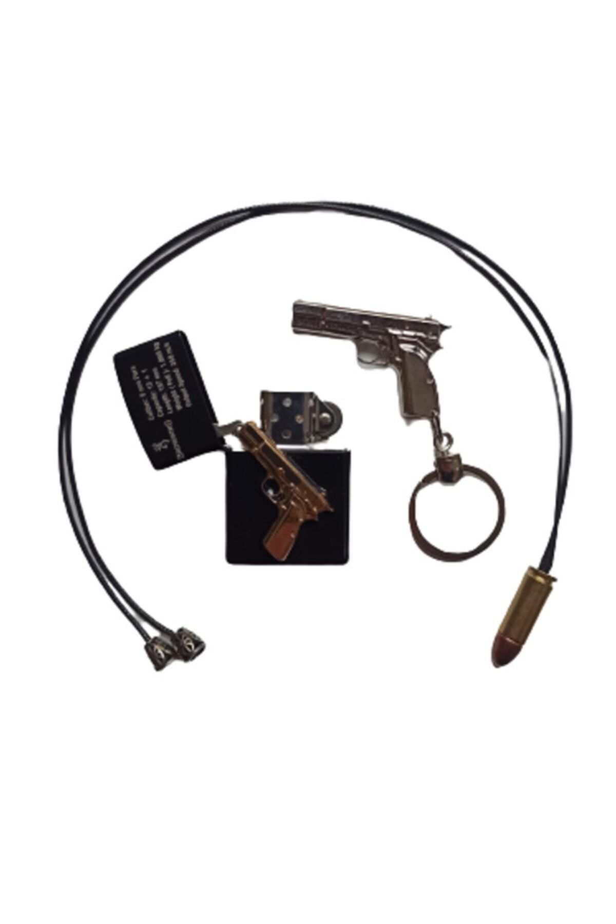 alsepeteavm Tabanca Anahtarlık Ve Zippo Çakmak Yanında 9x19 Maket Kolye