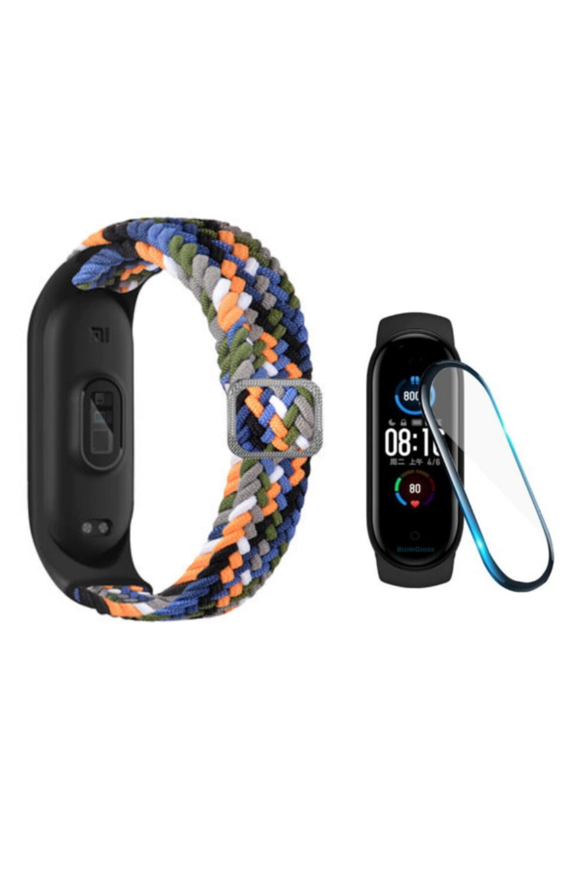 wowlcraft wowlett Xiaomi Mi Band 6 Uyumlu Akıllı Bileklik Saat Kordonu Örgü Esnek Ayarlanabilir Kordon Ekran Koruyucu