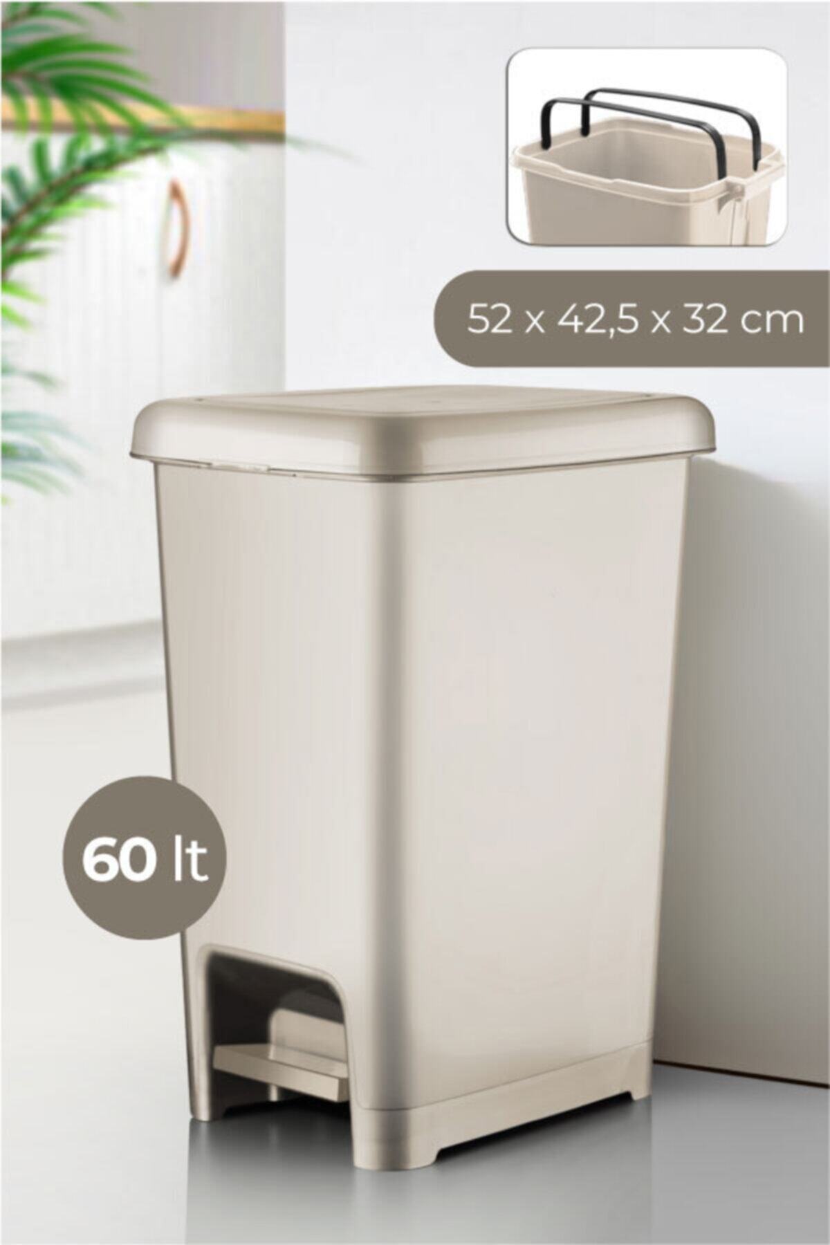 PDHome Bej Slim Pedallı Çöp Kovası 60 l