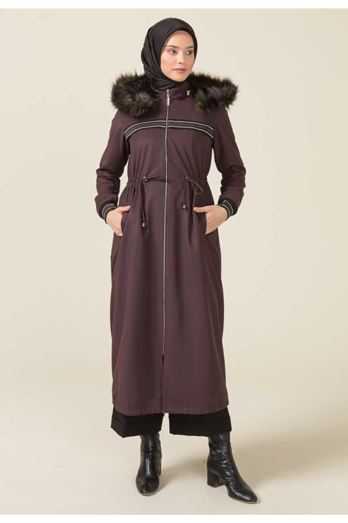 Setrms Mürdüm Beli Bağcıklı Kapişonlu Pardösü 2213023