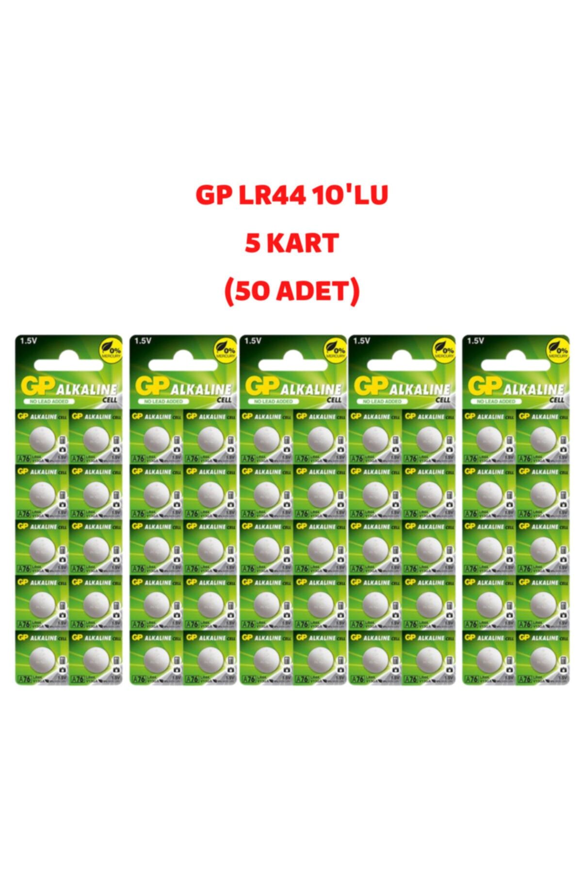 GP Batteries Gp 10'lu 5 Kart (50 Adet) A76 1.5v Alkalin Düğme Pil