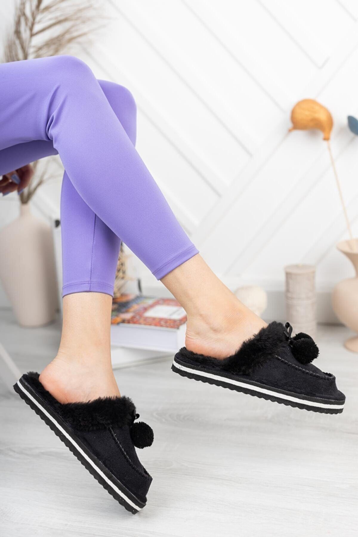 Demashoes Ev Terliği Lüx Pofidik Pon Pon Sessiz Taban Popy
