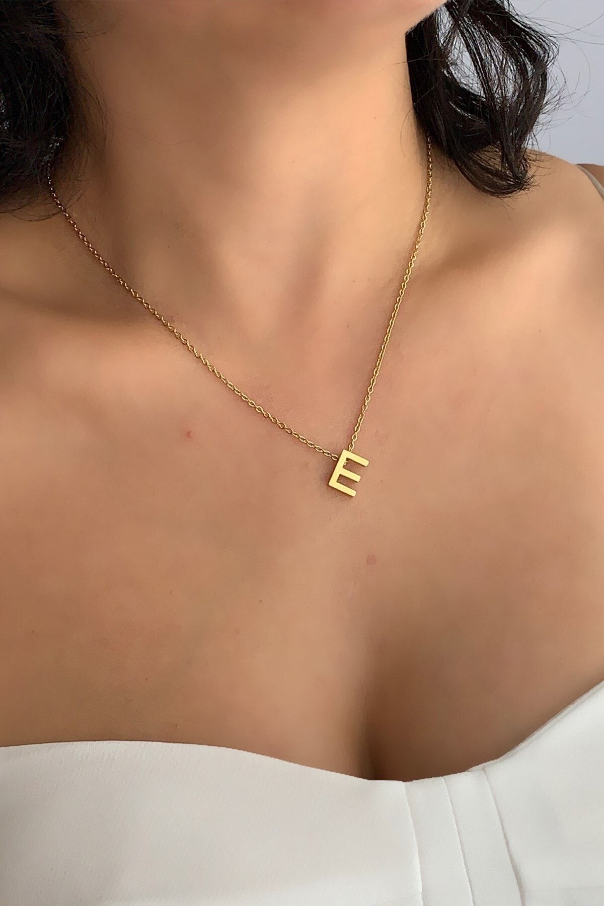 Çlk Accessories Çelik E Harf Kolye Çlkkolyee B34003