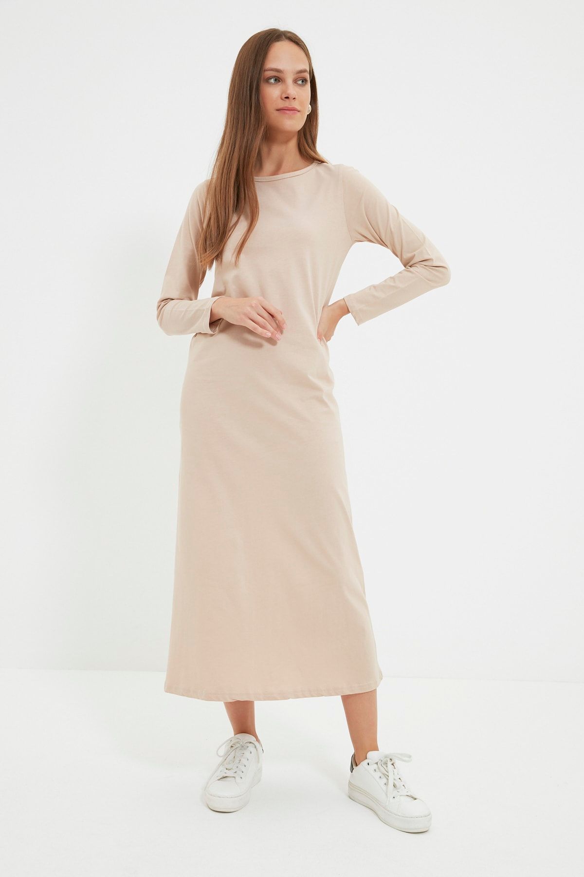 Trendyol Modest Ten Bisiklet Yaka Örme Elbise  TCTAW22UK0253