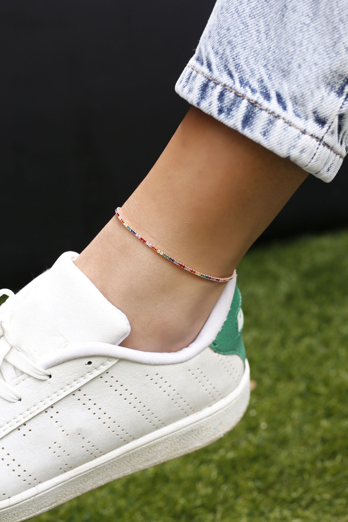 Lia Berto Rose 1.5mm Renkli Taşlı Su Yolu 925 Ayar Gümüş Halhal
